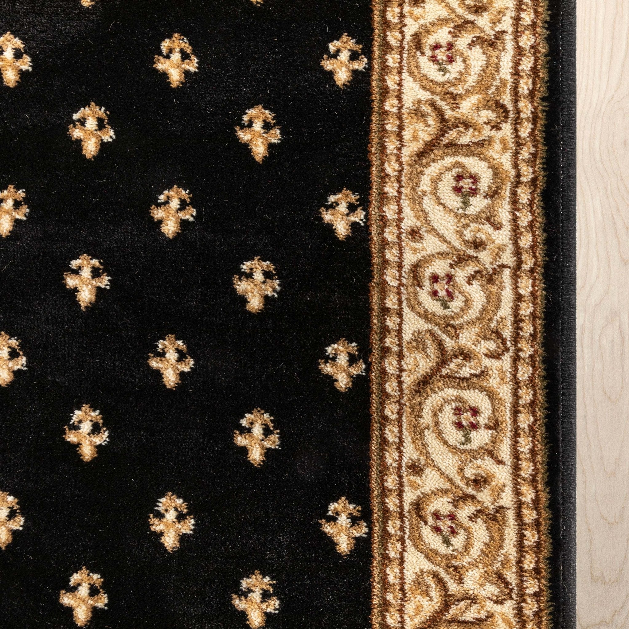 Custom Size Hallway & Stair Runner Fleur de Lis Traditional Black 27 Inch Wide x Choose Your Custom Length Runner Rug Well Woven
