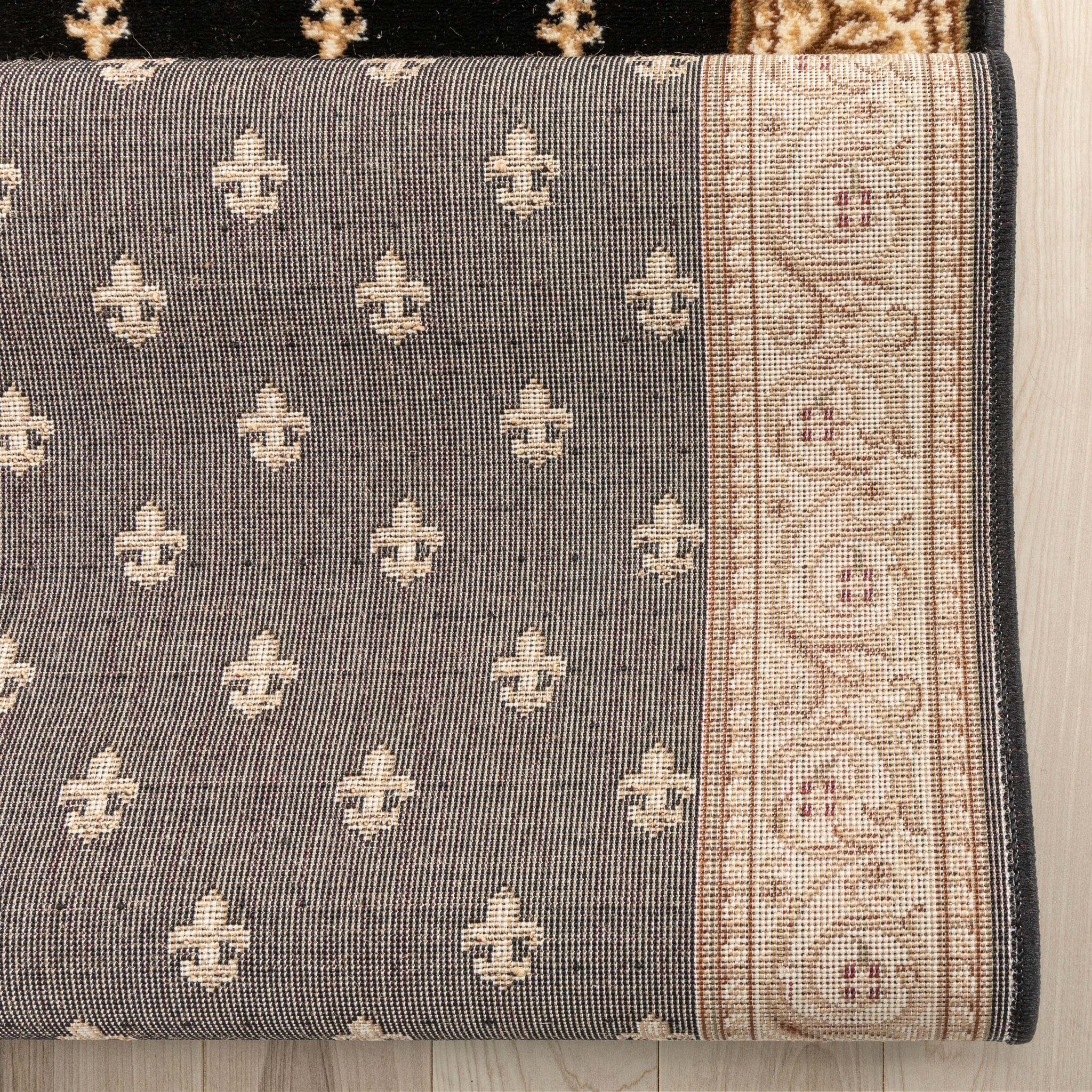 Custom Size Hallway & Stair Runner Fleur de Lis Traditional Black 27 Inch Wide x Choose Your Custom Length Runner Rug Well Woven