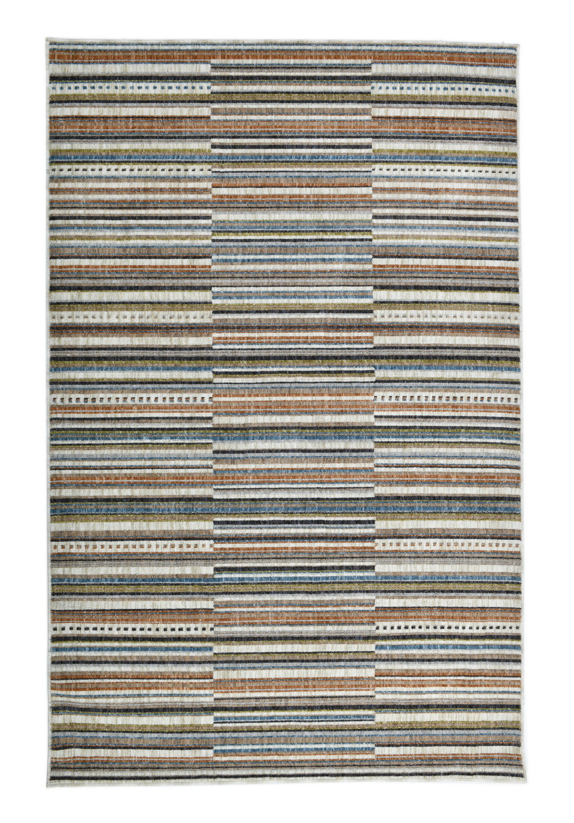 COD-41 Well Woven Thane Washable Rug: corrected overhead view of a multicolor striped area rug on a white background.