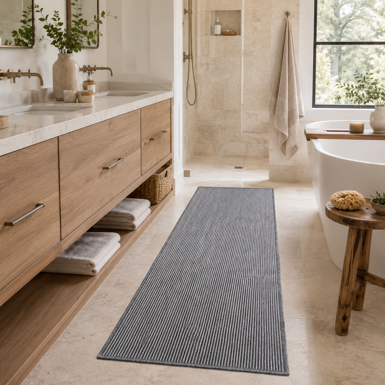 Essential Lane Slate rubber-backed runner rug in an everyday room setting