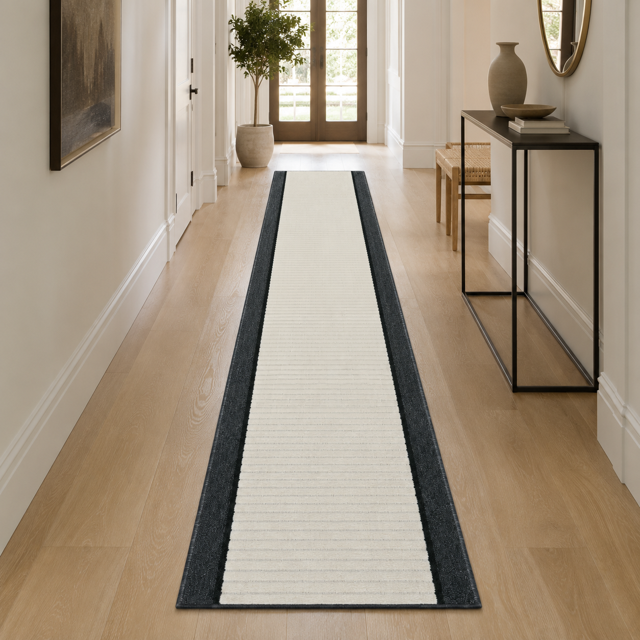 Essential Lane Stone runner rug styled in a hallway