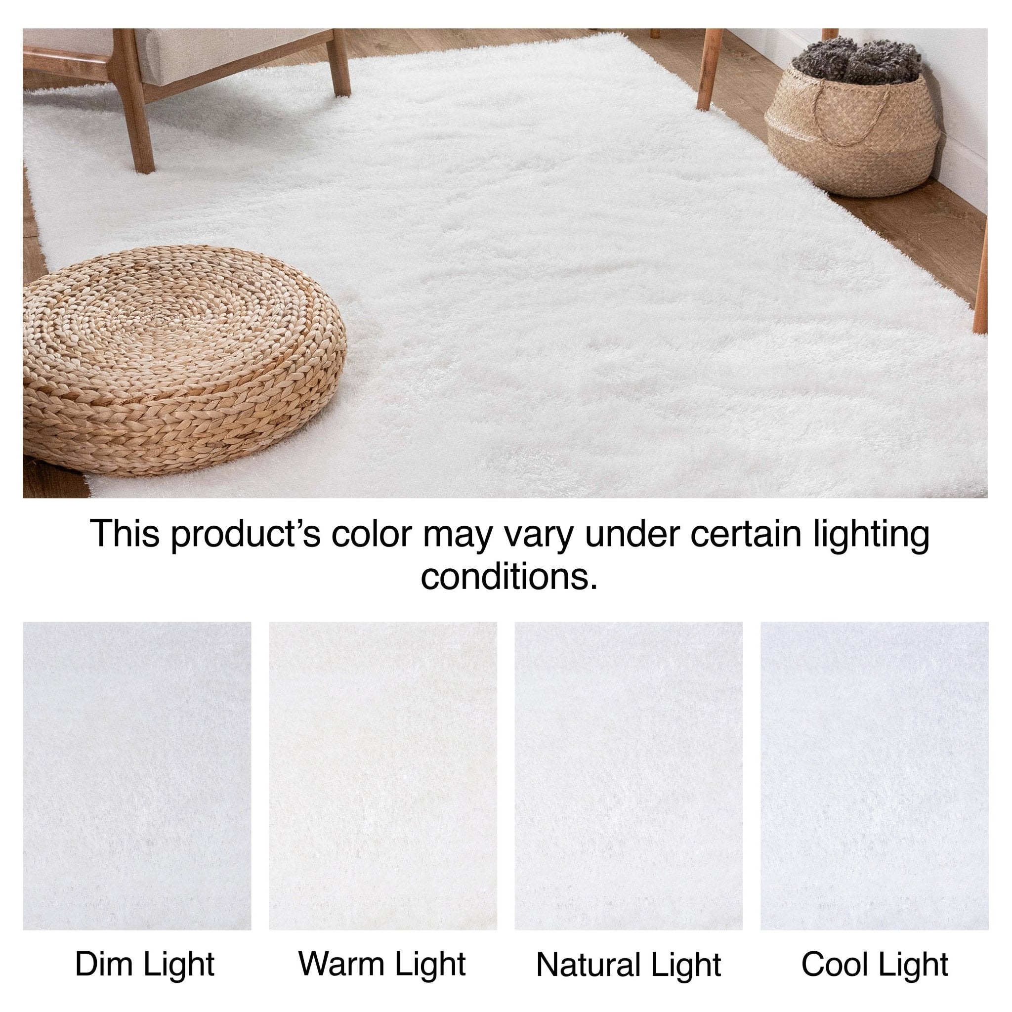 Feather Liza Made-to-Measure Soft-Luster Shag Rug — Powder White — Feather Collection Liza White Shag Rug – Sparkly, Plush, Minimalist Glam - Well Woven - Lighting Variations