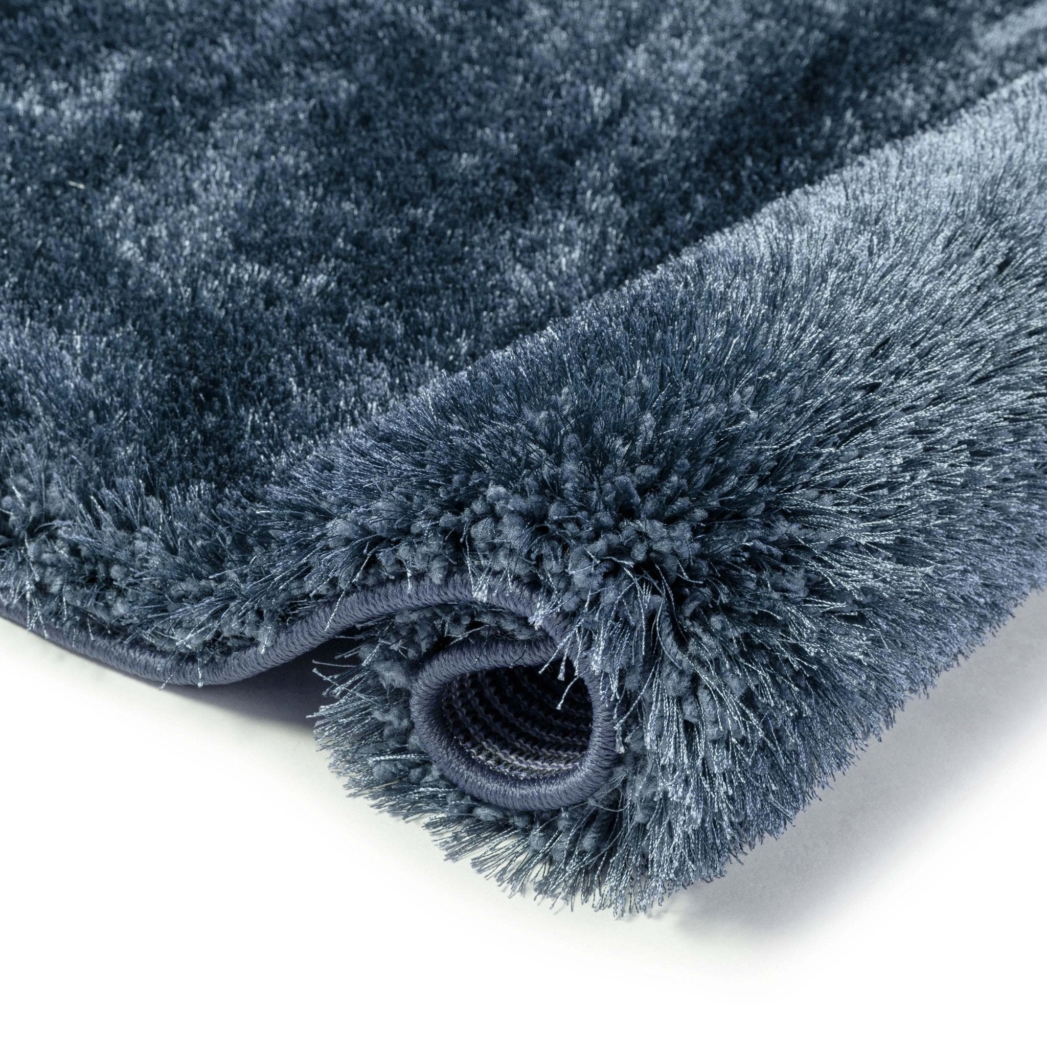Feather Collection Liza Dark Blue Shag Rug – Sparkly, Plush, Minimalist Glam - Well Woven - Detailed Close Up V2