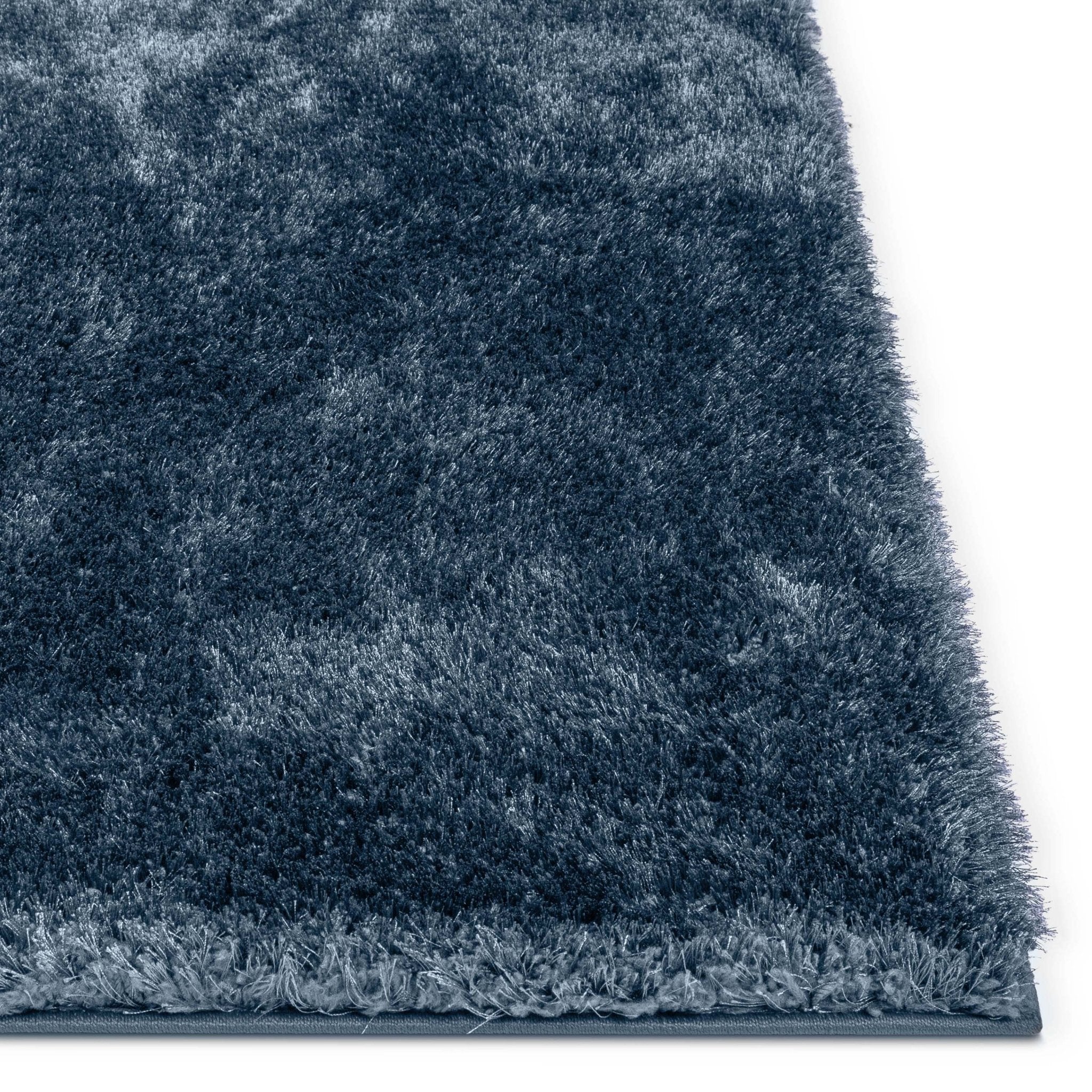 Feather Collection Liza Dark Blue Shag Rug – Sparkly, Plush, Minimalist Glam - Well Woven - Detail Close Up