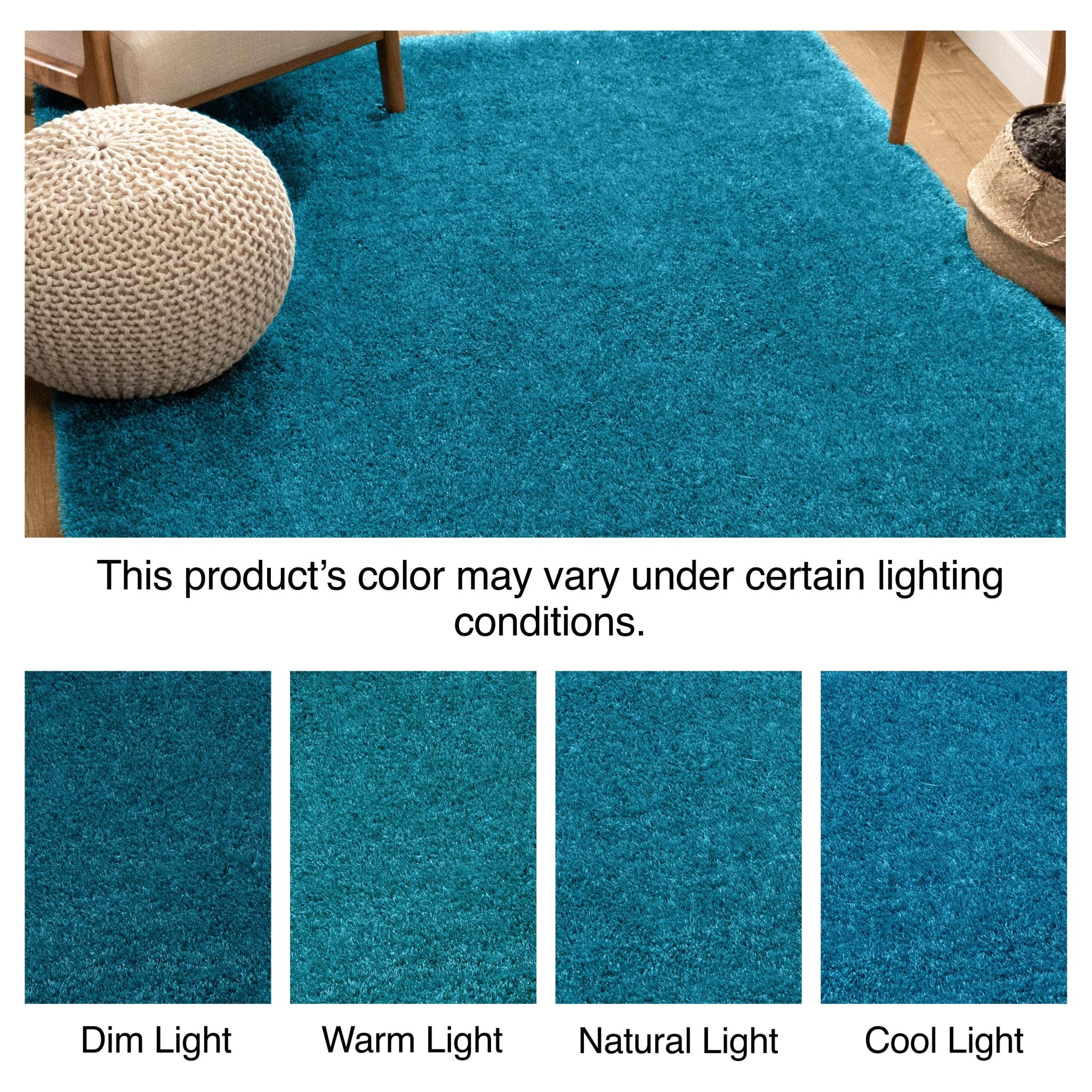 Feather Collection Liza Blue Shag Rug – Sparkly, Plush, Minimalist Glam - Well Woven - Teal Lighting Variations