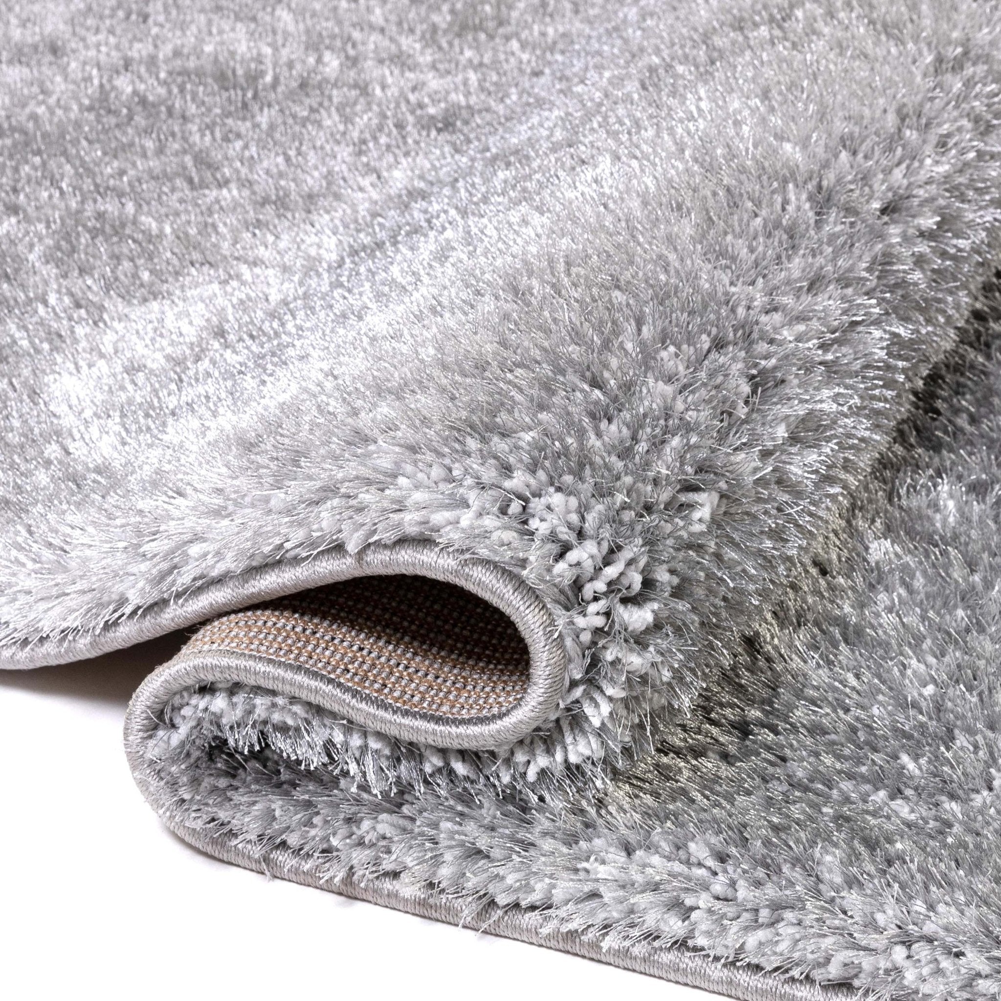 Feather Liza Made-to-Measure Soft-Luster Shag Rug — Silver Mist — Feather Collection Liza Silver Shag Rug – Sparkly, Plush, Minimalist Glam - Well Woven - Texture