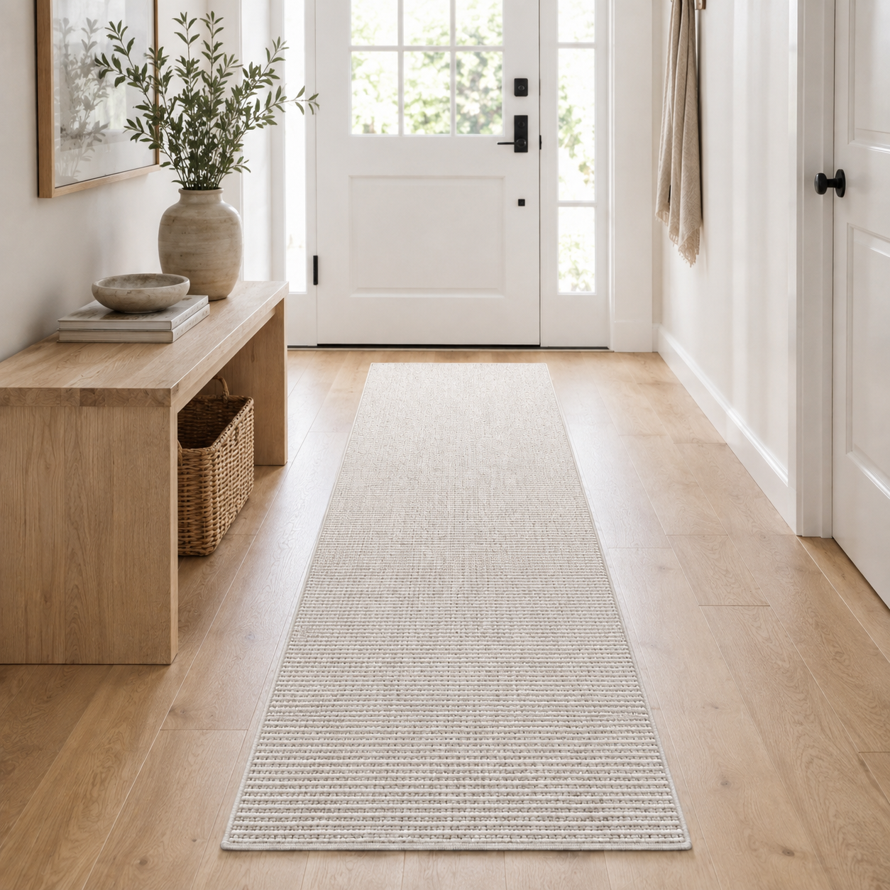 Custom Size Runner Berber Stripes Contemporary Striped Beige Choose Your Width x Choose Your Length Hallway Runner Rug