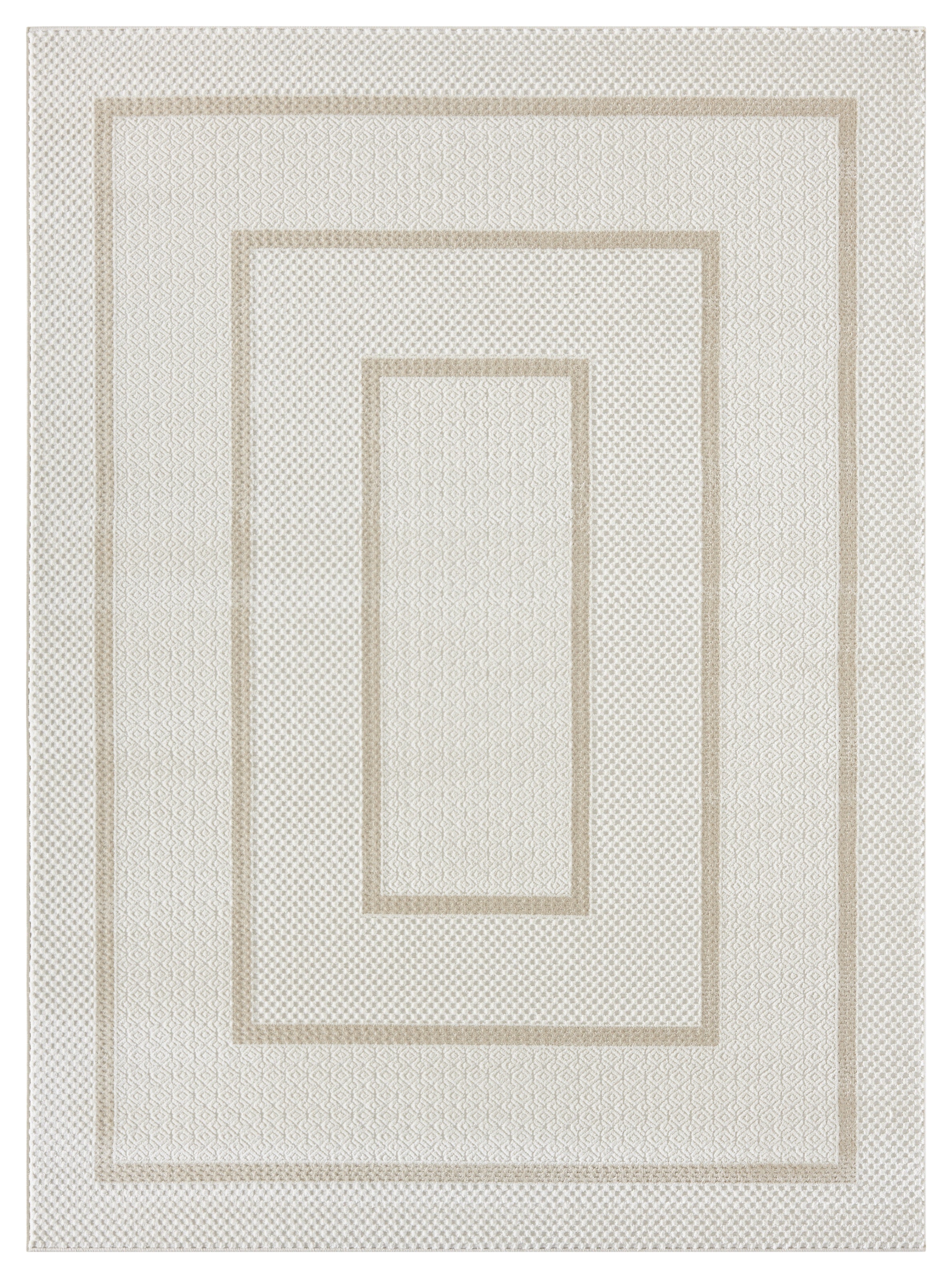 Lafayette Frame ivory and cream border area rug, overhead view
