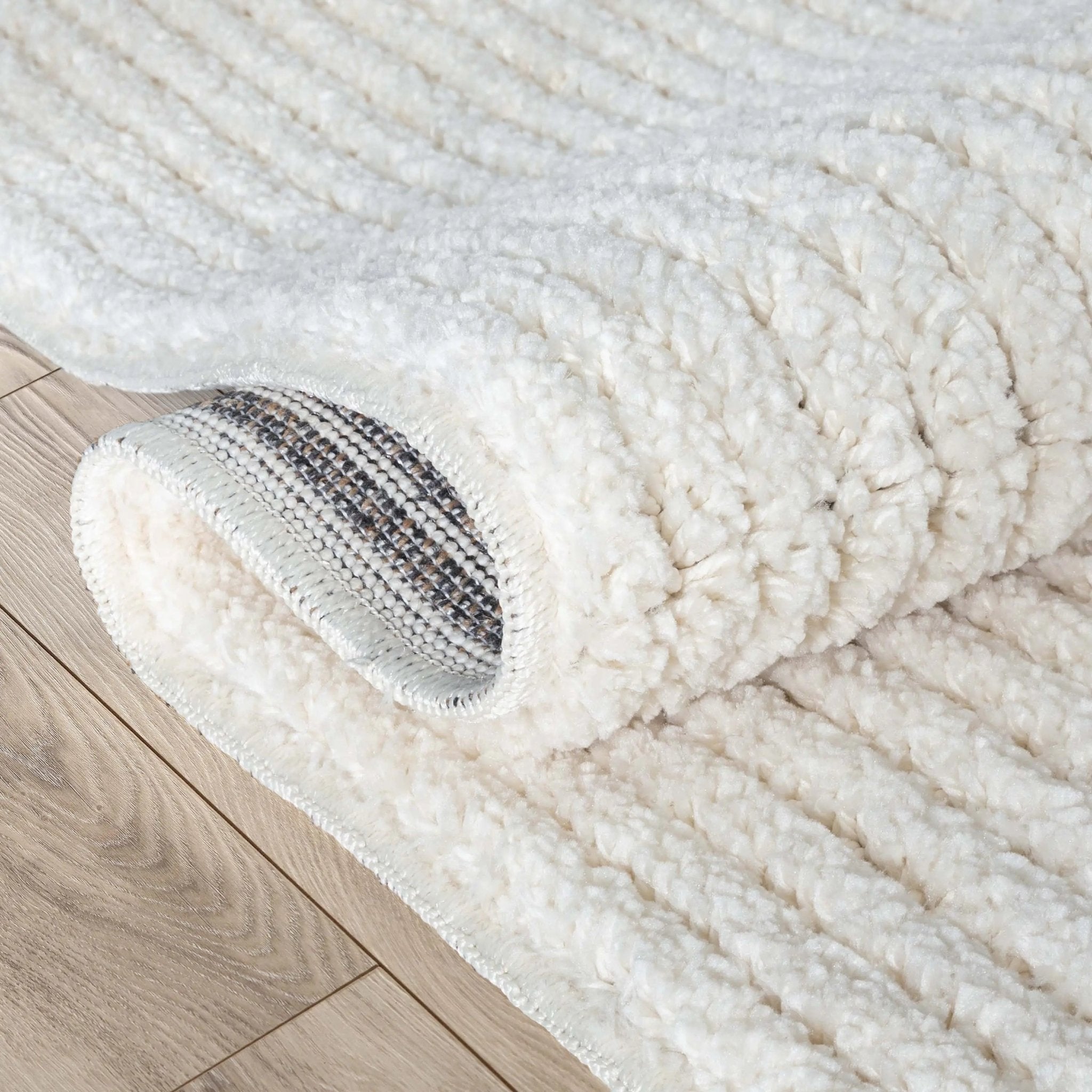 Monroe Solid & Striped Textured Ivory Ultra Soft High-Low Shag Rug Well Woven