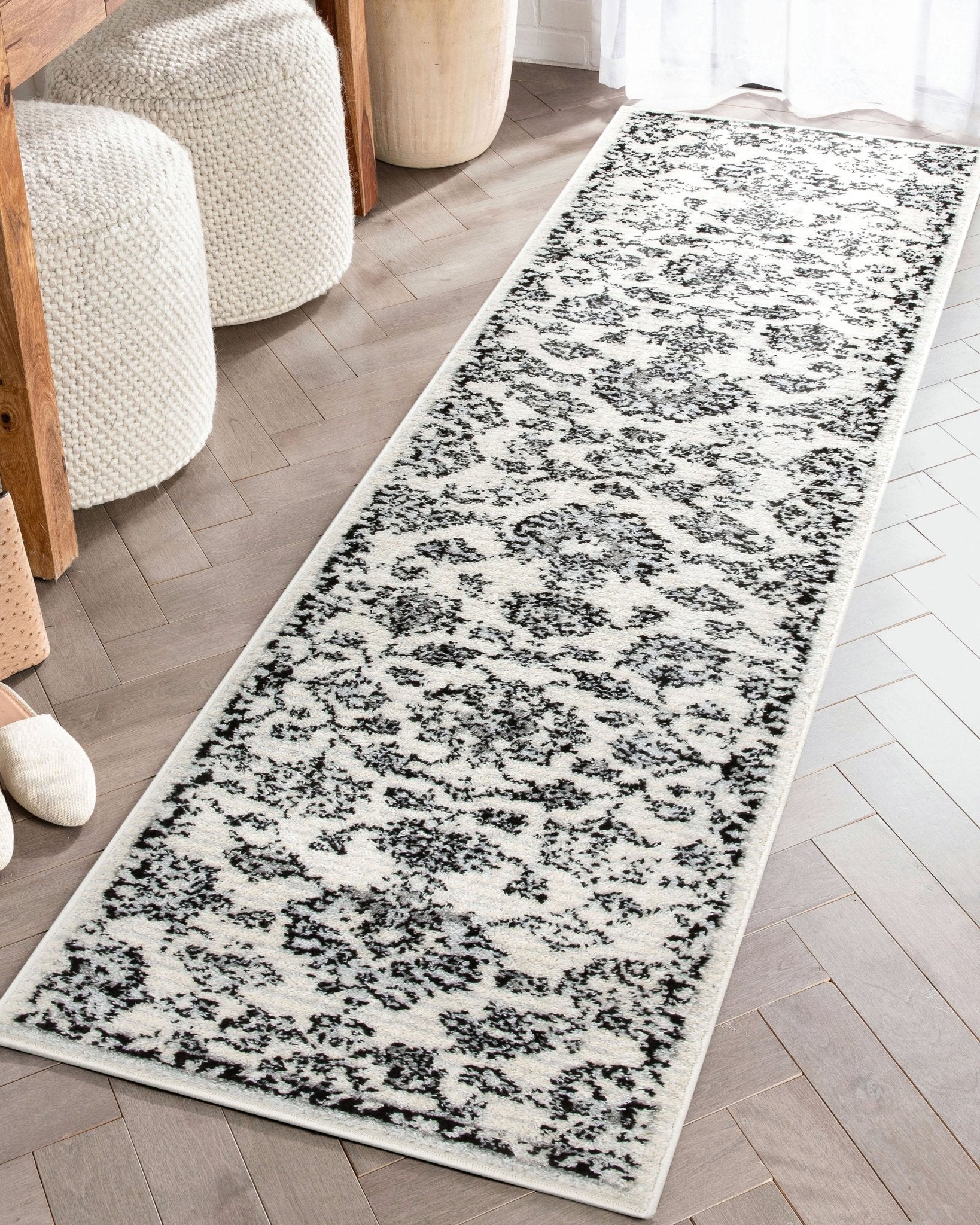 Palace Persian Oriental Botanical Ivory Grey High-Low Rug Well Woven