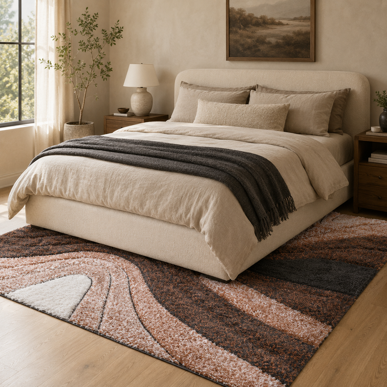 Luz Modern Geometric Grey Orange 3D Textured Thick & Soft Shag Rug