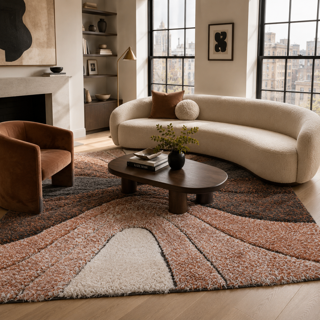 Luz Modern Geometric Grey Orange 3D Textured Thick & Soft Shag Rug