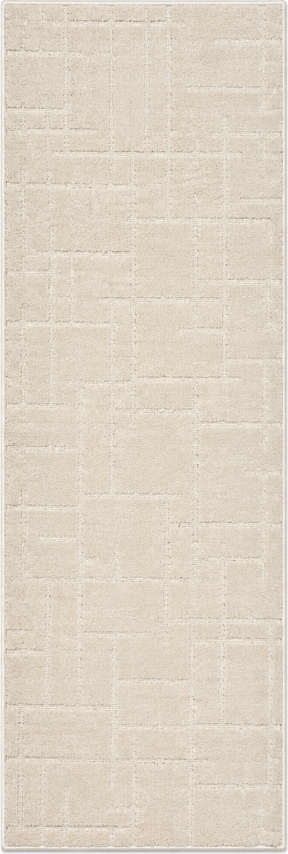 Serenity Soft Parquet Ivory rubber-backed runner rug overhead view