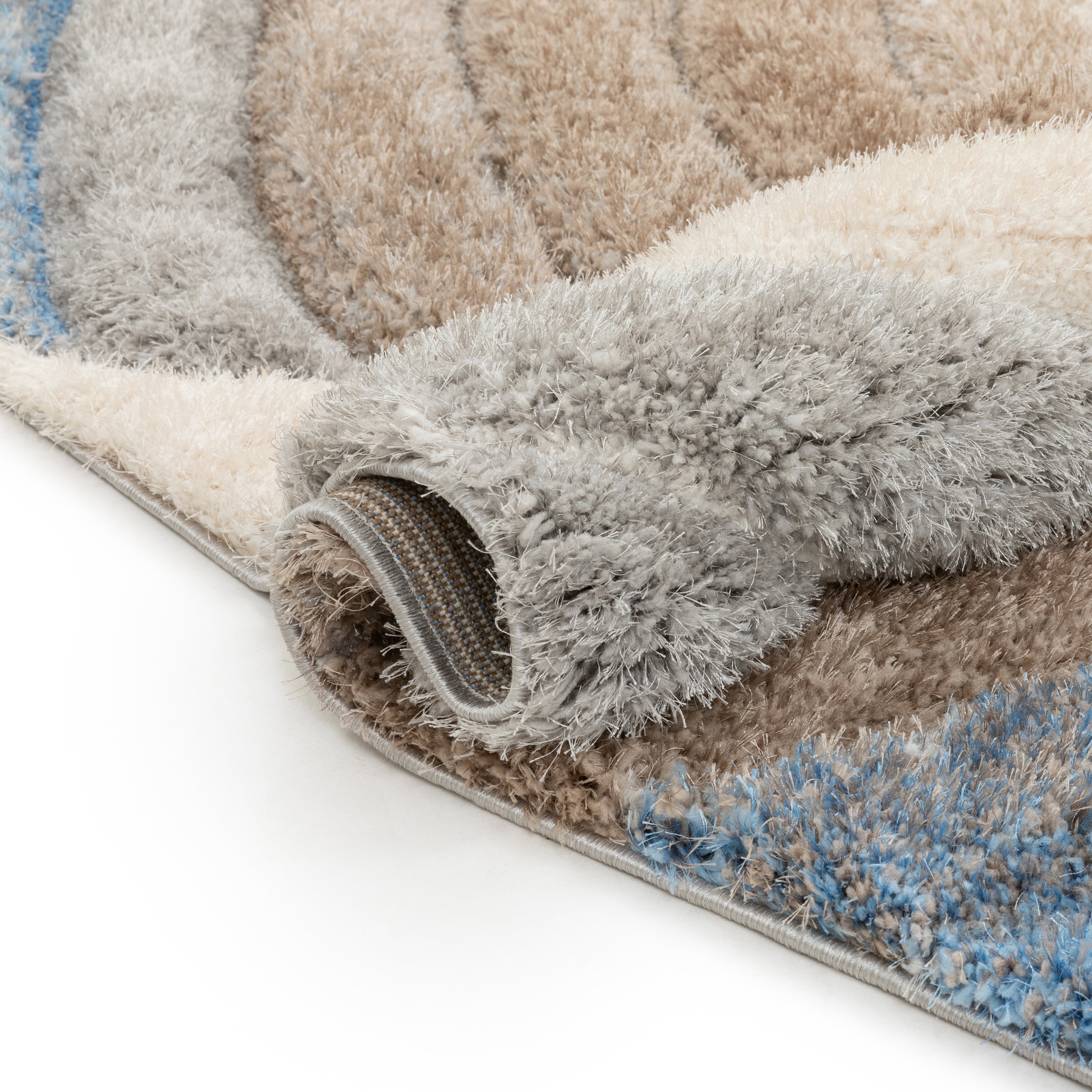 Ucci Modern Modern Geometric Shag Beige Blue Textured Thick & Soft Shag Rug