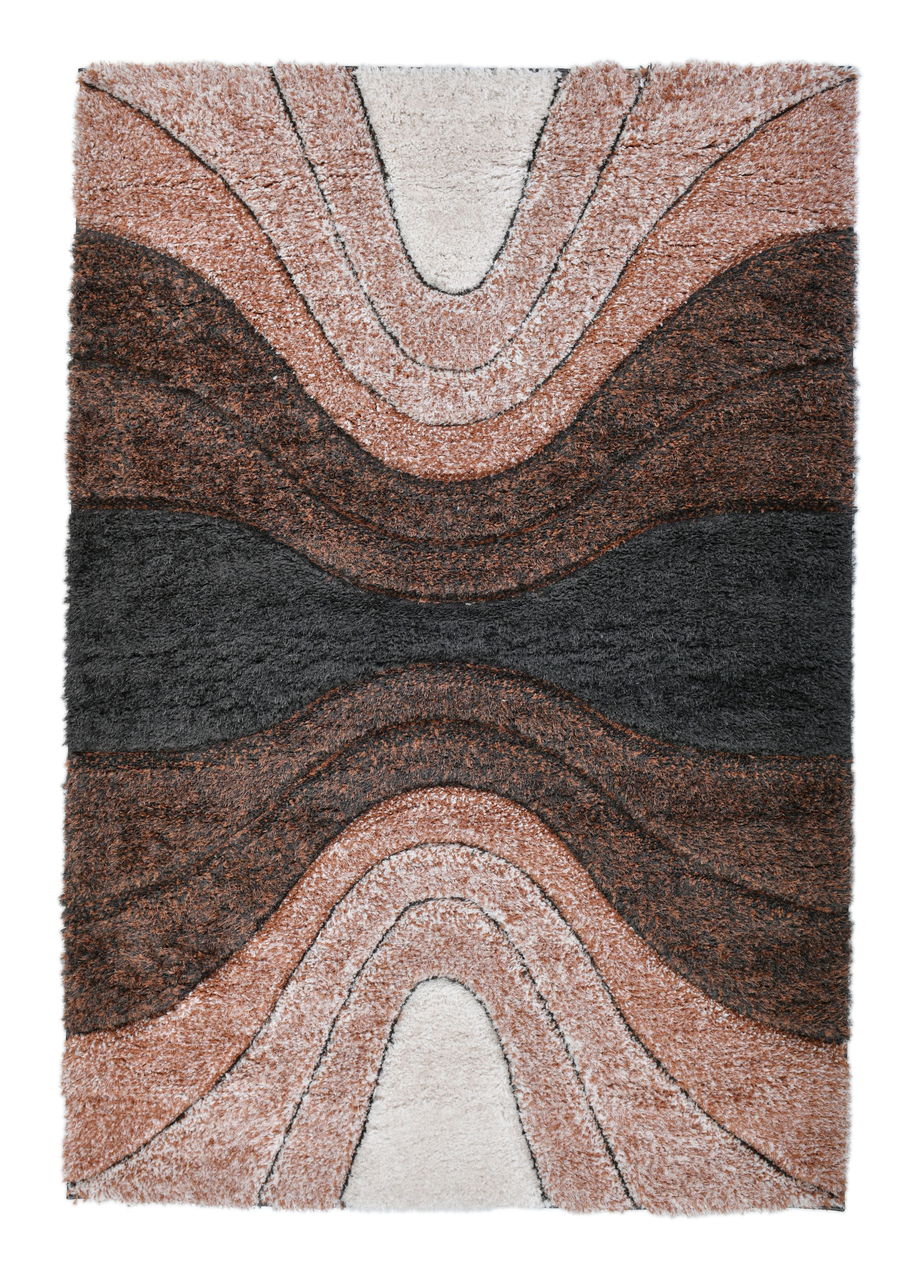 Luz Modern Geometric Grey Orange 3D Textured Thick & Soft Shag Rug