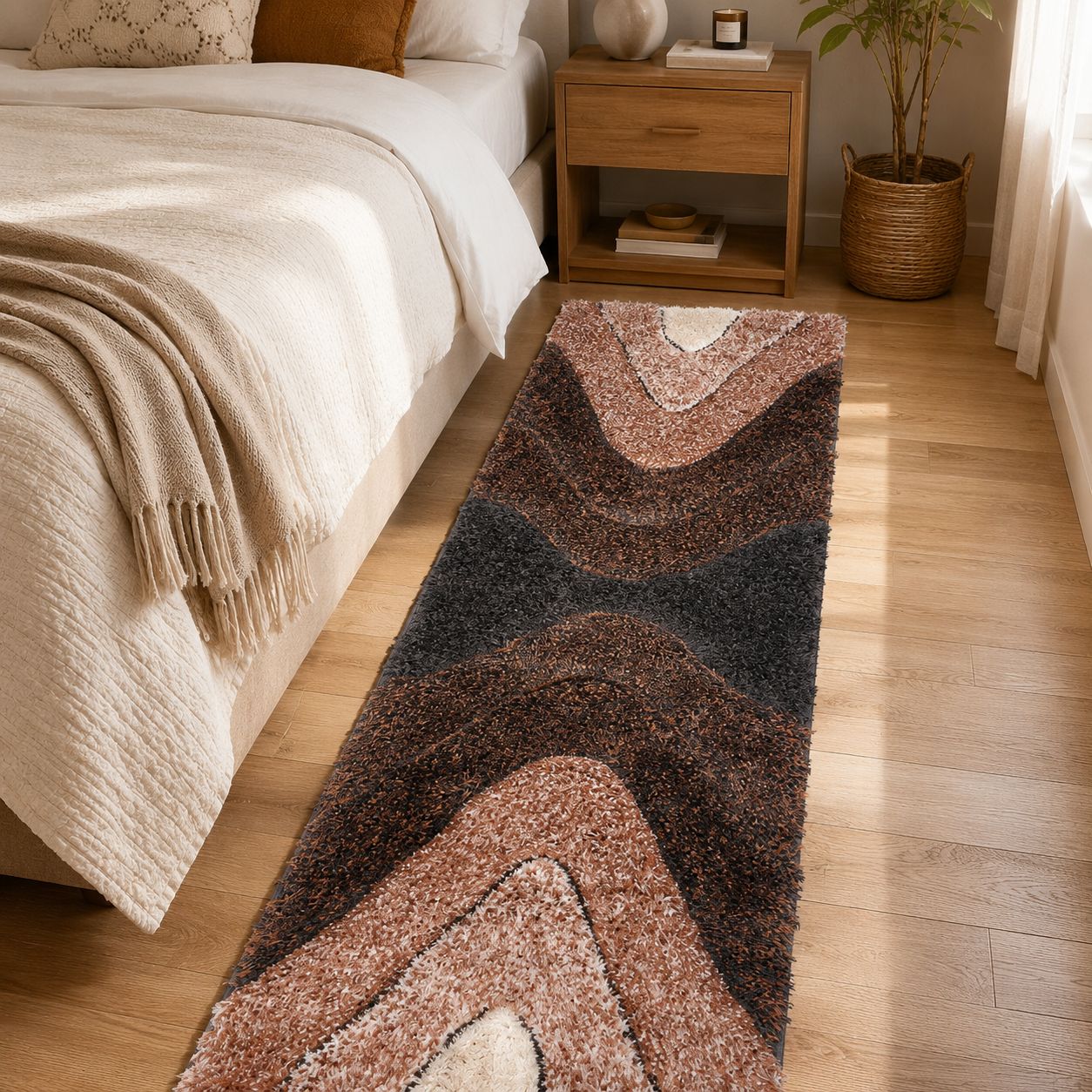 Luz Modern Geometric Grey Orange 3D Textured Thick & Soft Shag Rug
