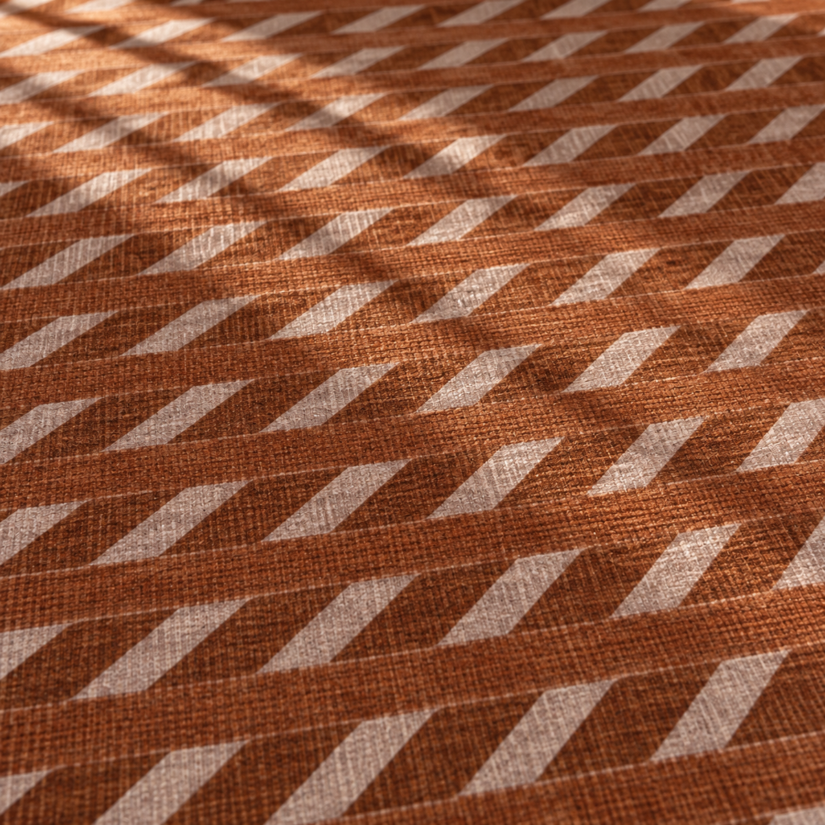 Apollo Slant Row Area Rug — Terracotta / Clay — pattern and surface detail in soft afternoon light. Digital visualization.