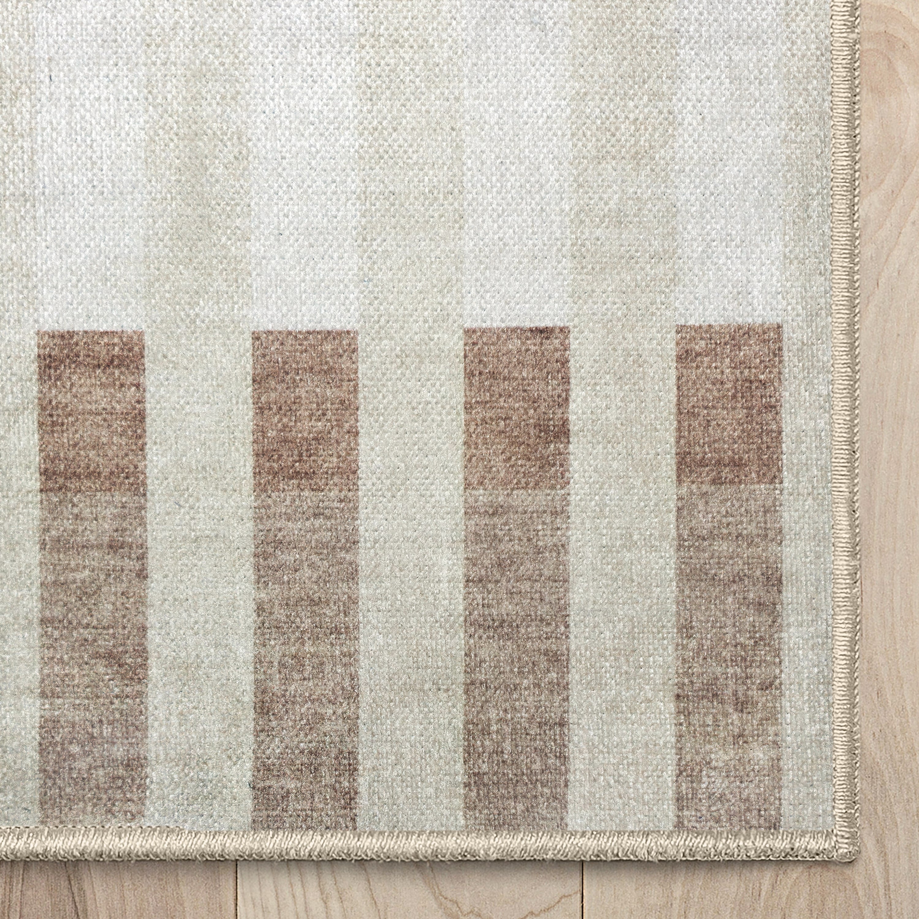 Apollo Heirloom Meadow Olive Neutral Washable Rug — corner and edge finish