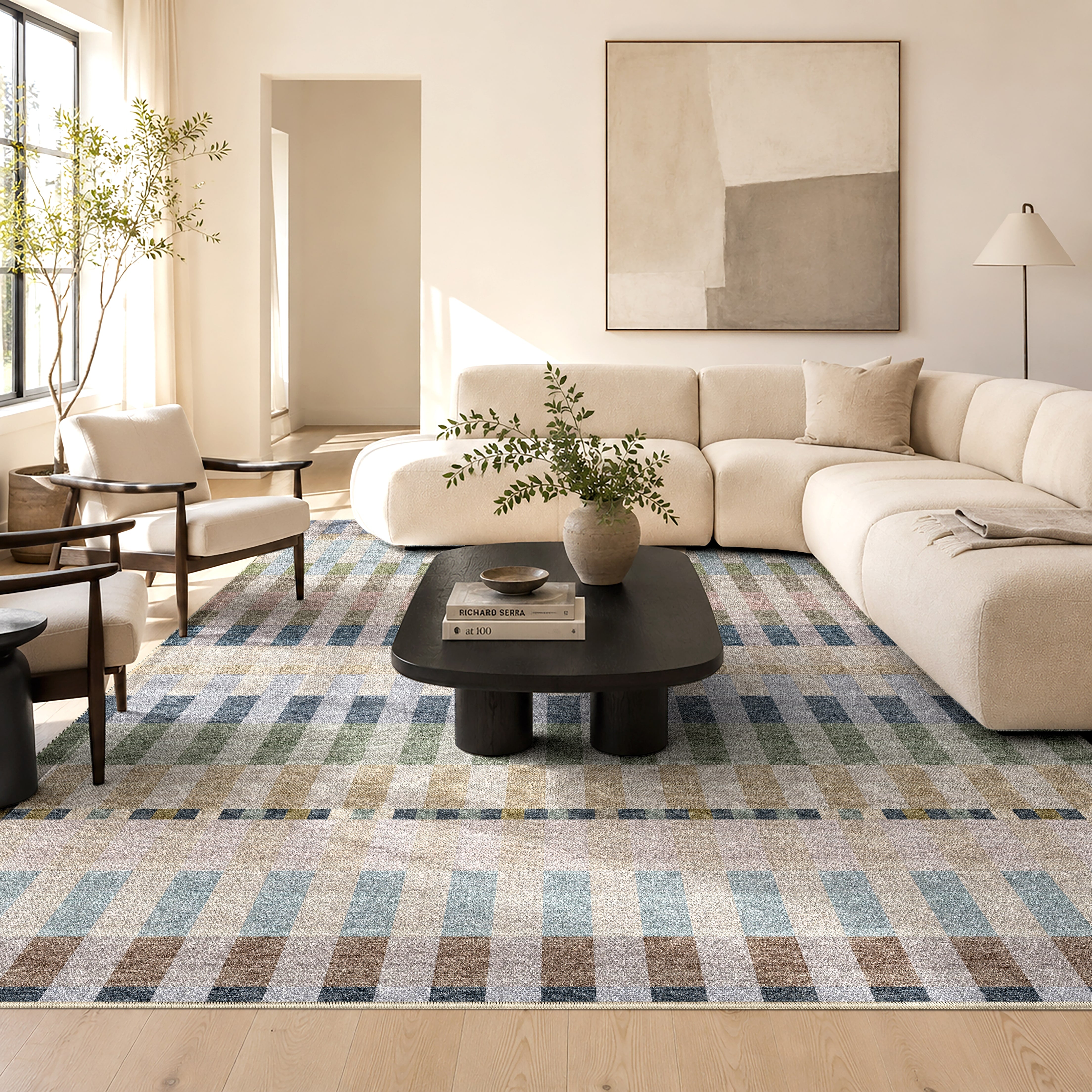 Apollo Heirloom Meadow Mist Washable Rug — styled in a living room