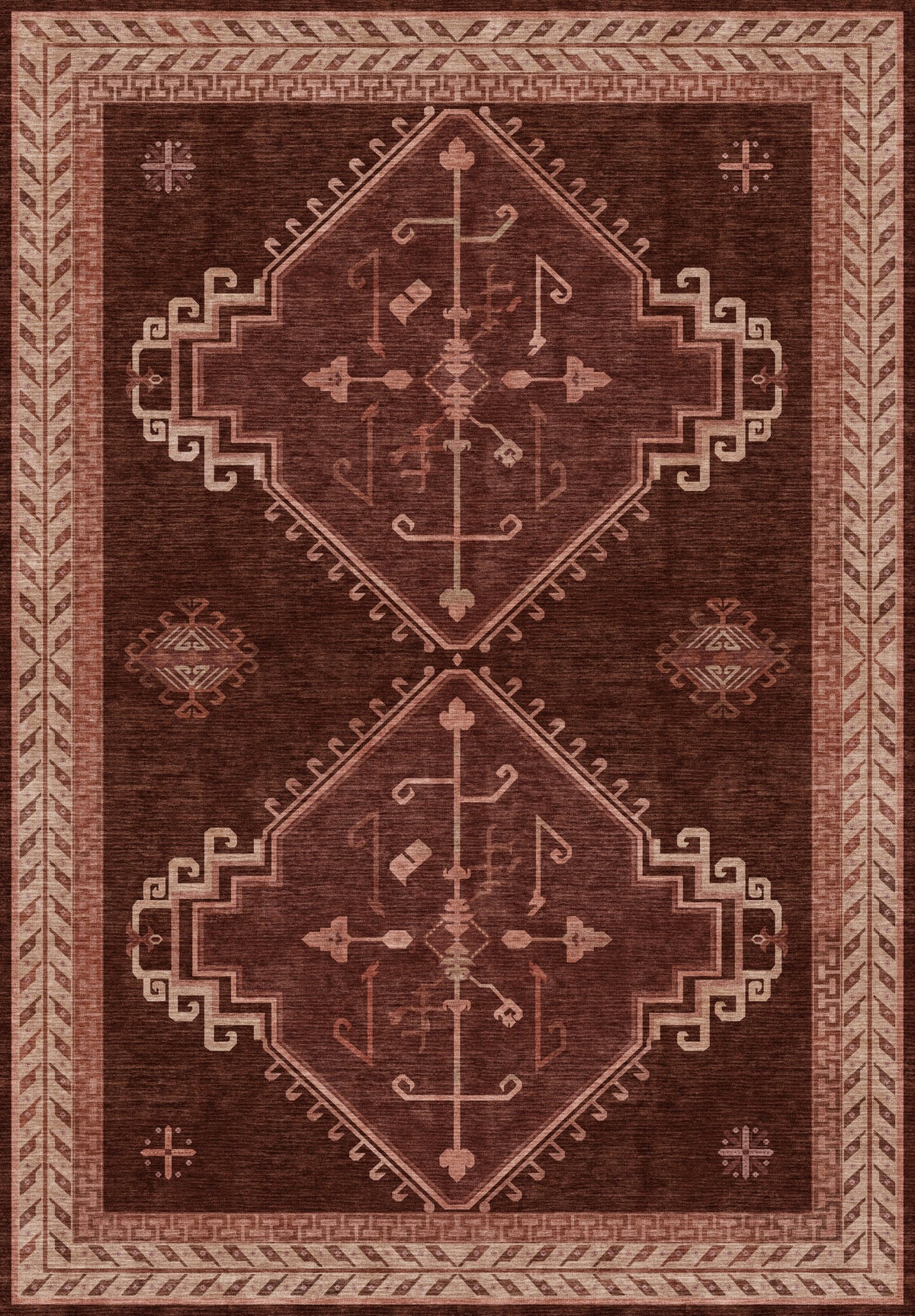 ARTWORK PREVIEW - W-AP-96D - Apollo Wayfarer Court Area Rug — Deep Burgundy / Beige. Not a finished-rug photograph.