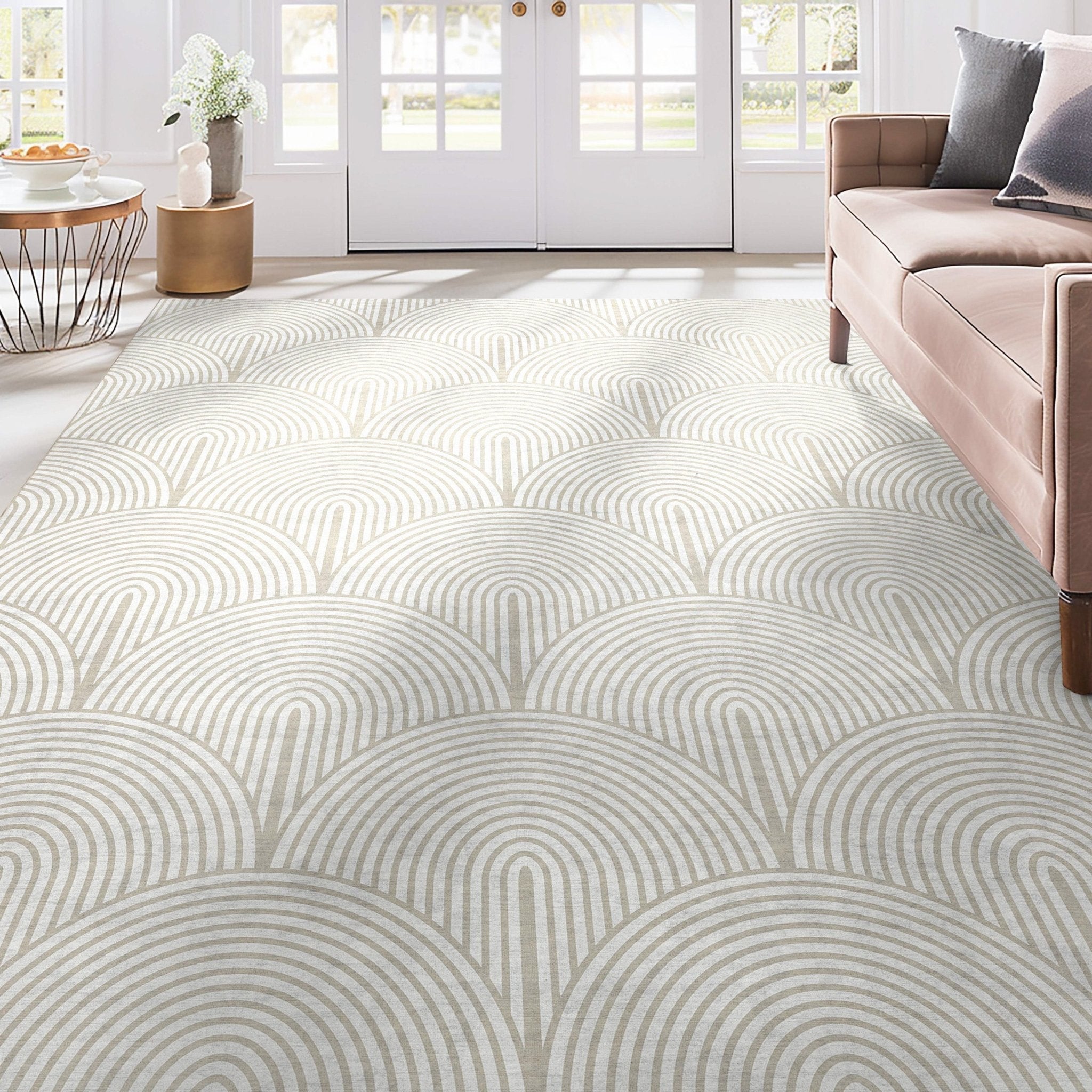 Apollo Echo Arch Pattern Beige Flatwoven Rug – Easy Clean & Durable Well Woven