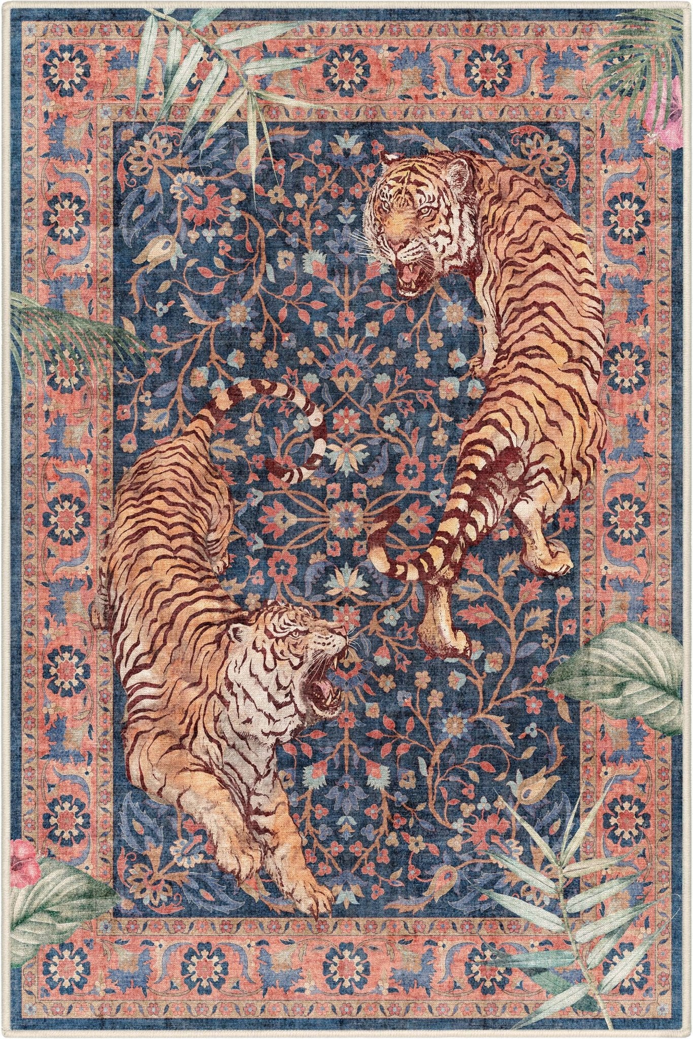 An overhead view of the Tiger Print Washable Rug in a 3x5 size