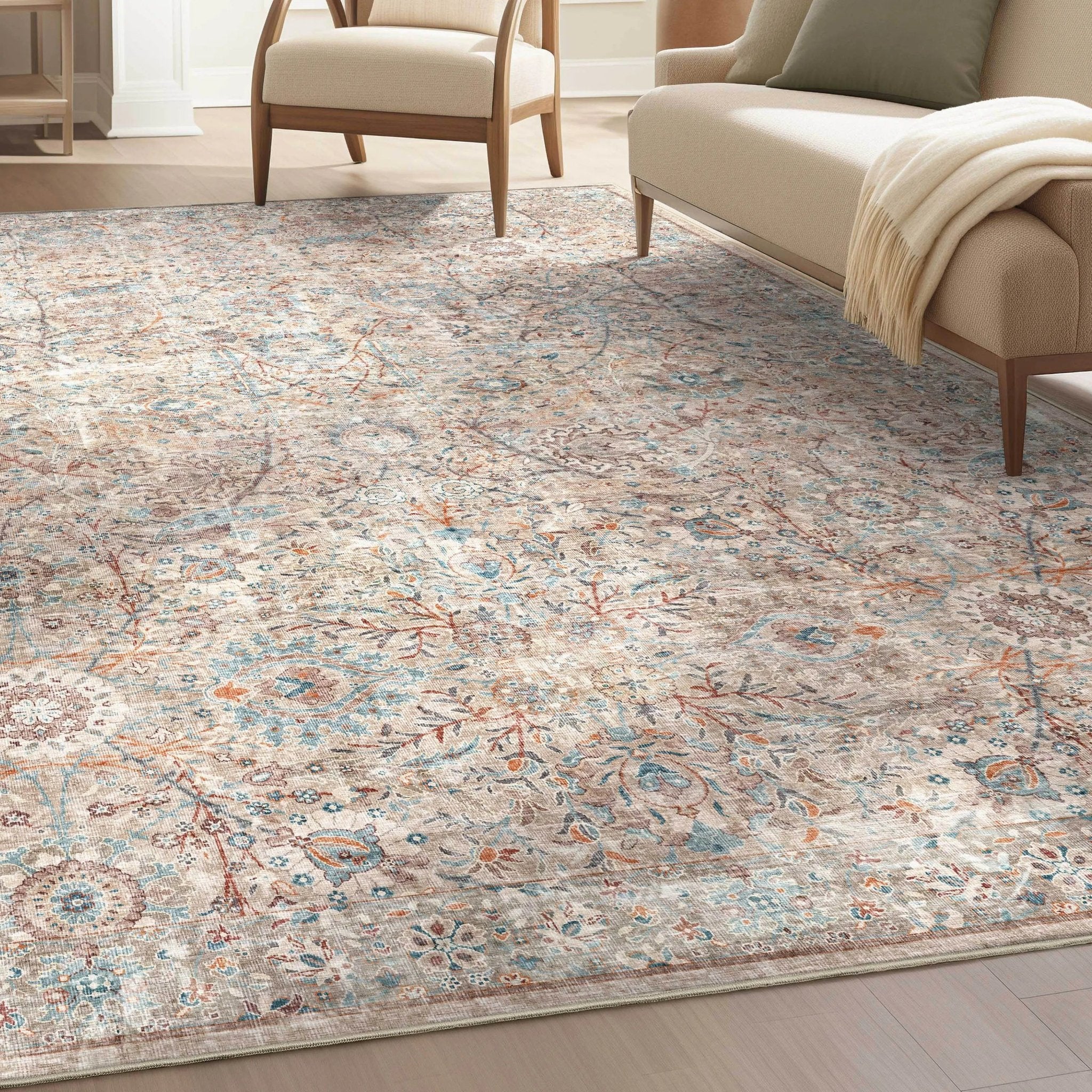 Emilia Vintage Persian Floral Ivory Flat-Weave Rug Well Woven