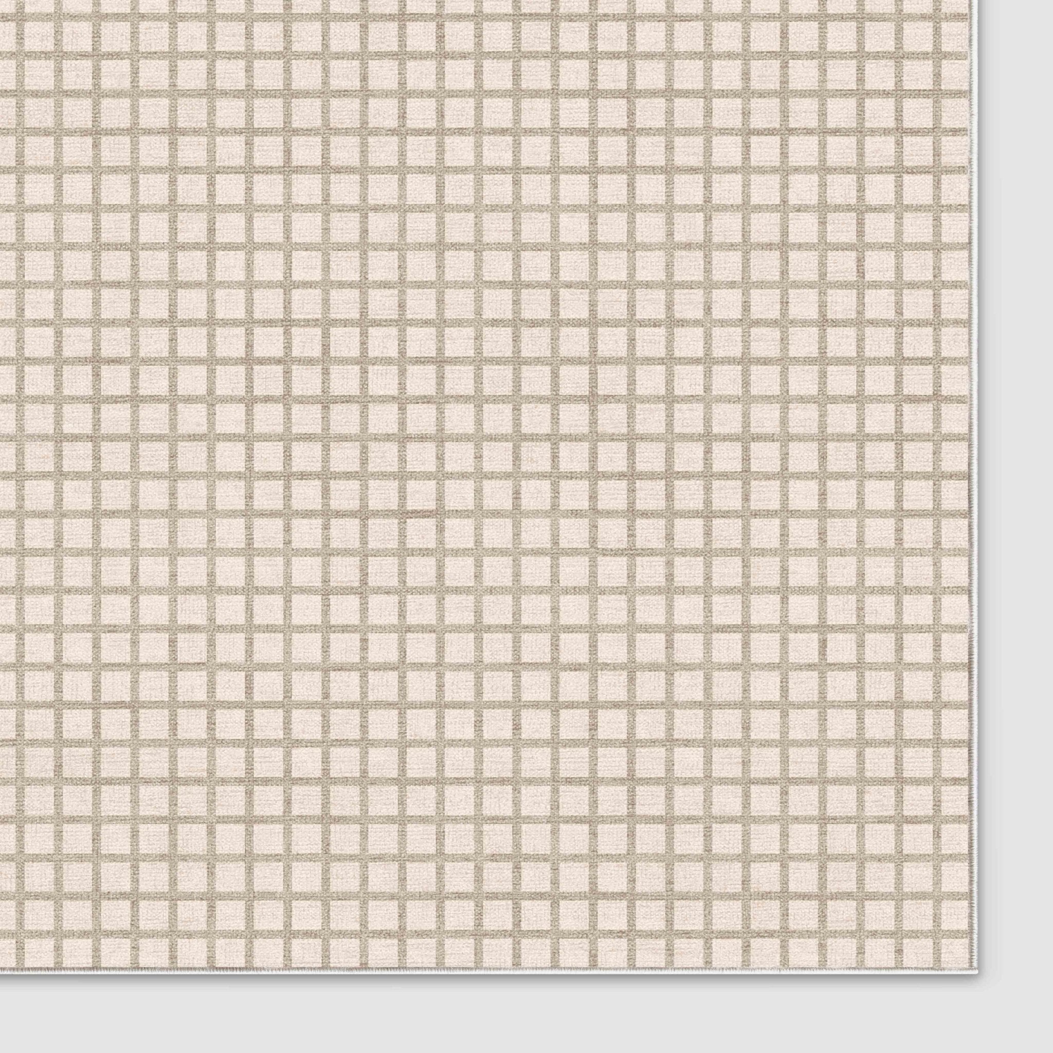 Ulfred Custom Rug - Monochrome Grid , Low Pile, Easy Clean, Personalized Sizes - Well Woven - cream rug corner on white