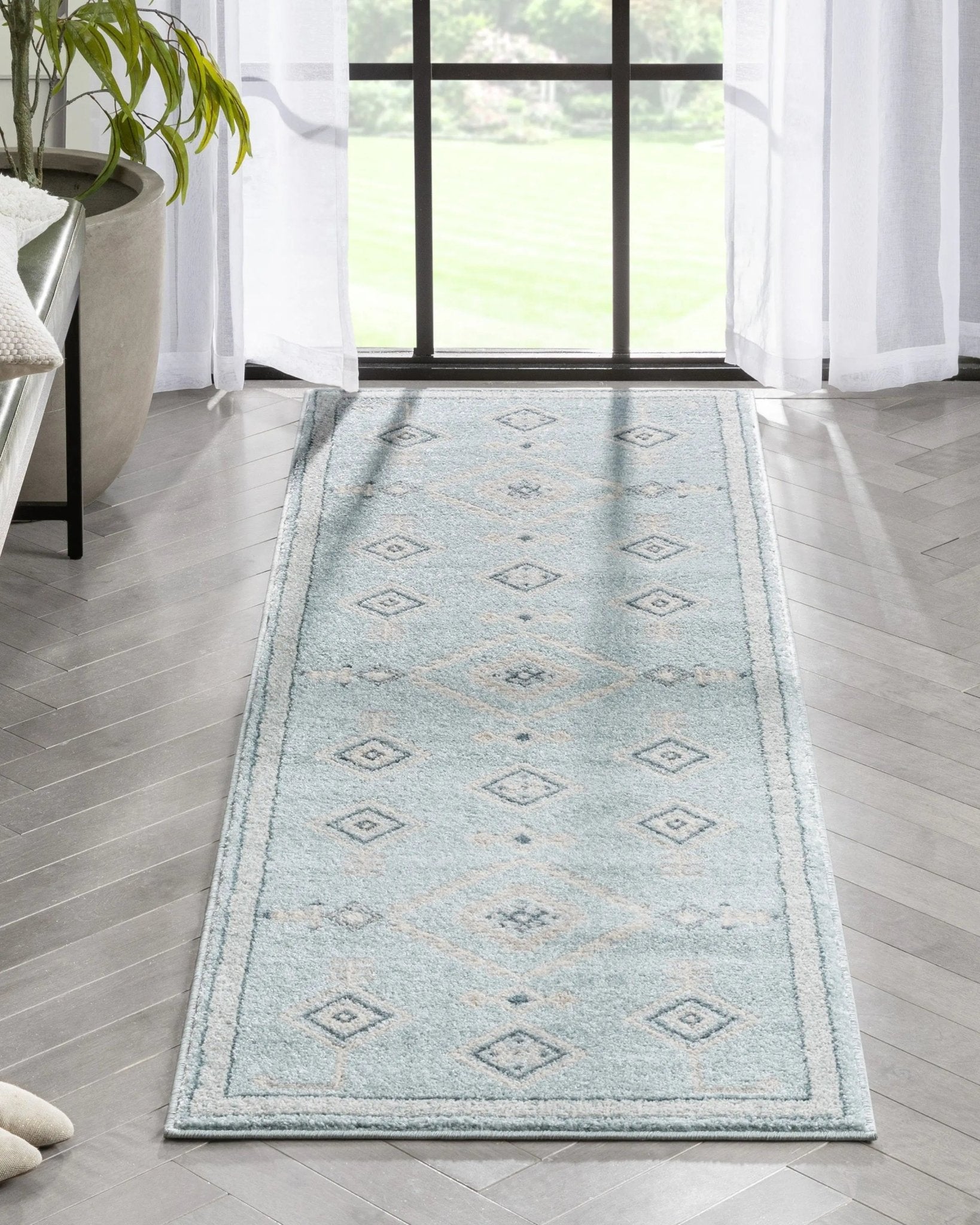Azra Tribal Medallion Light Blue Rug Well Woven