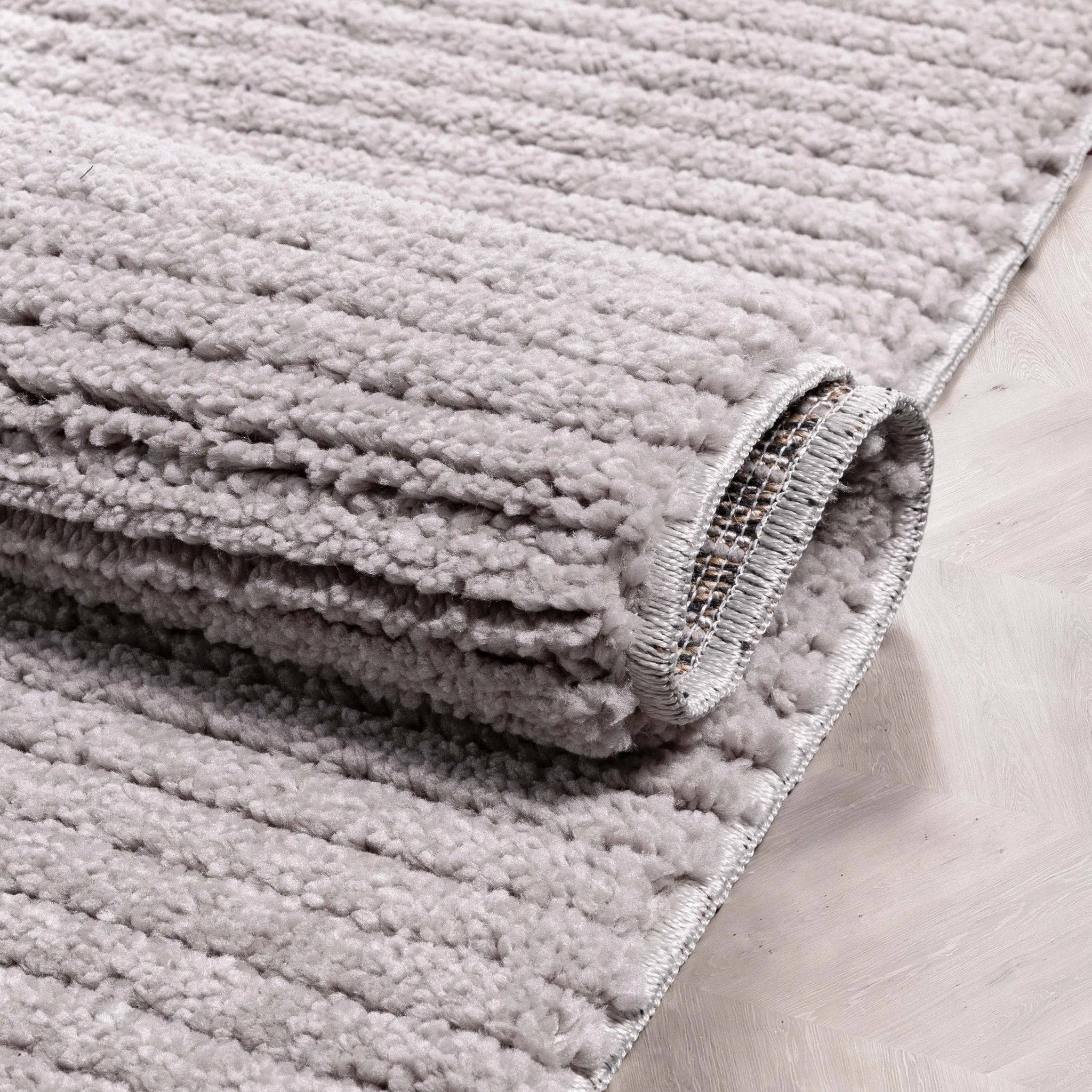 Carlow Solid & Striped Textured Taupe Ivory Ultra Soft High-Low Shag Rug Well Woven