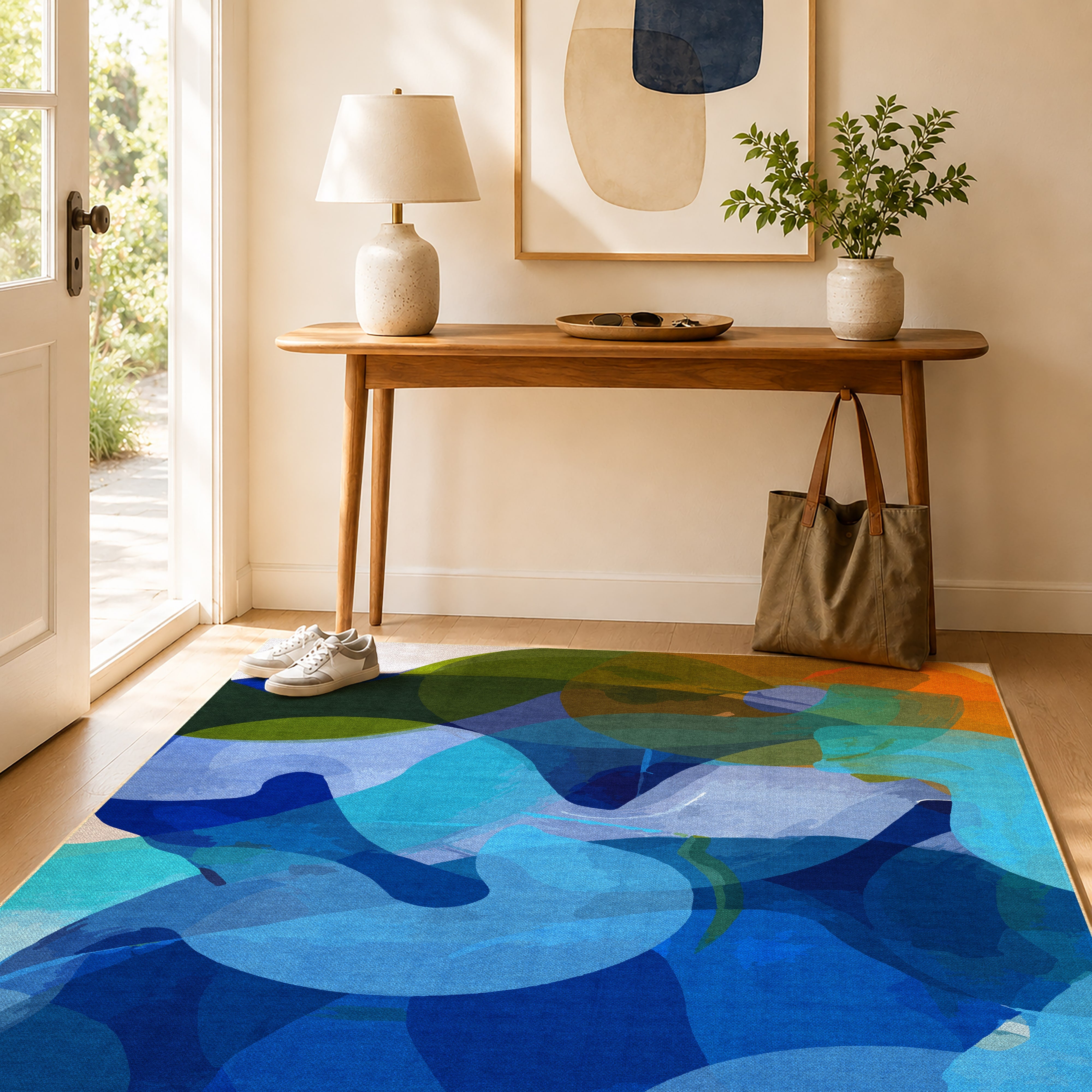 Don't Overthink rug by Claire Desjardins, styled in a room.