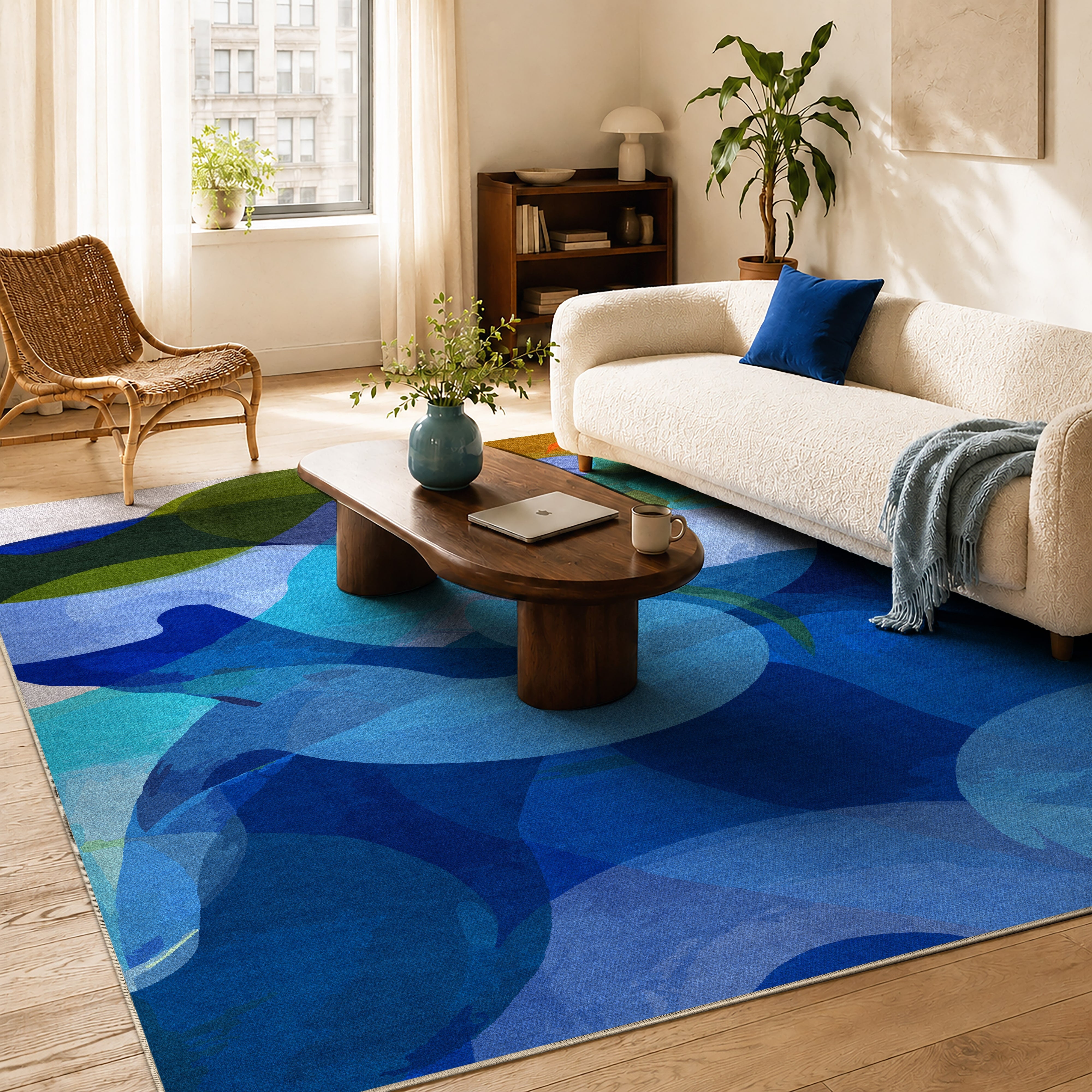 Don't Overthink rug by Claire Desjardins, styled in a room.