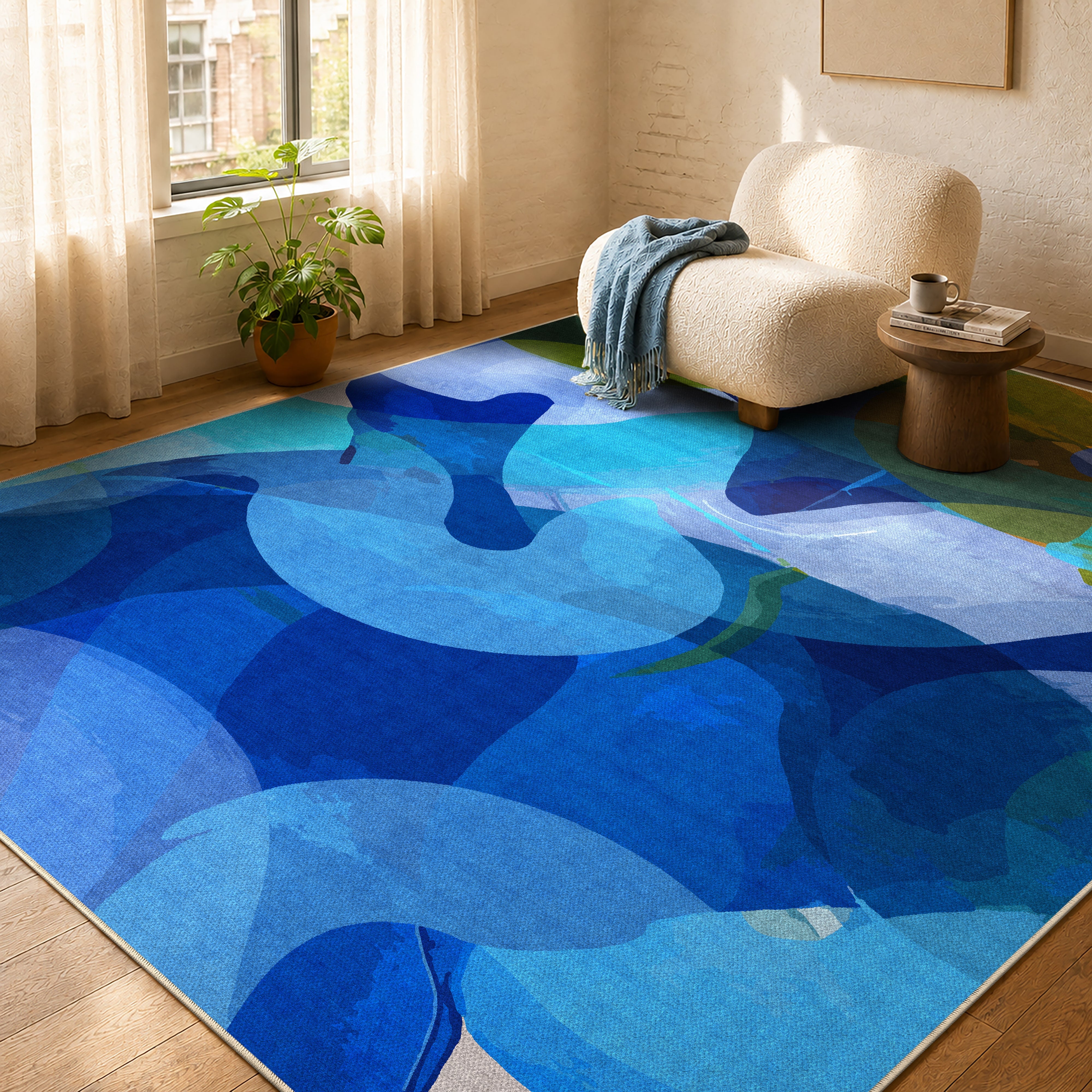 Don't Overthink rug by Claire Desjardins, styled in a room.