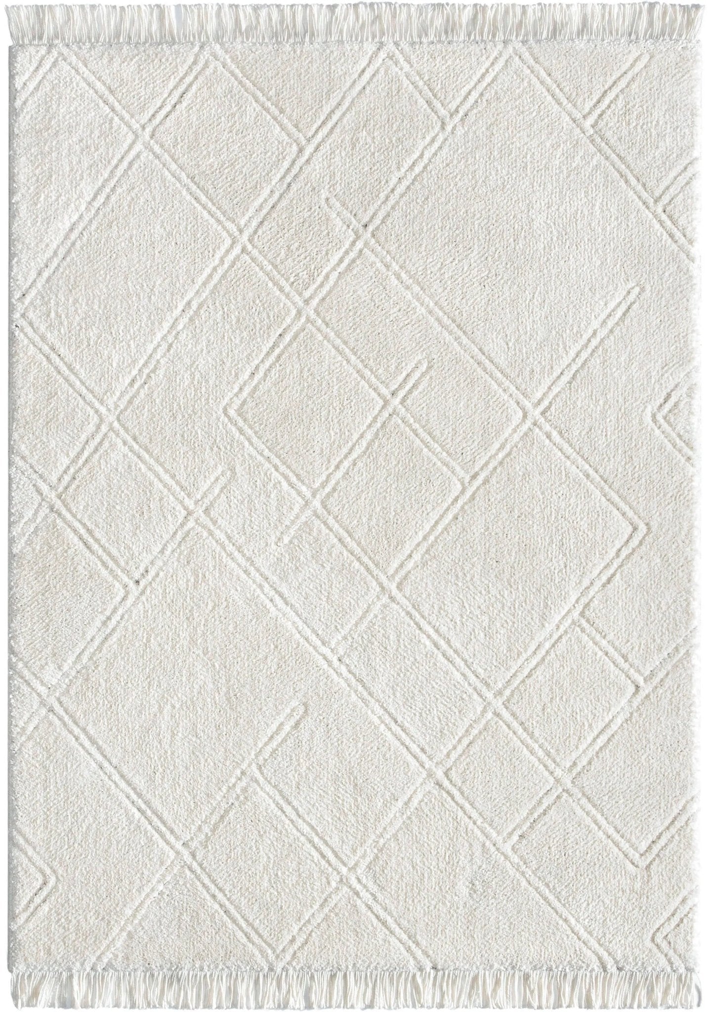 Firth Moroccan Trellis Textured Ivory Ultra Soft High-Low Shag Rug Well Woven