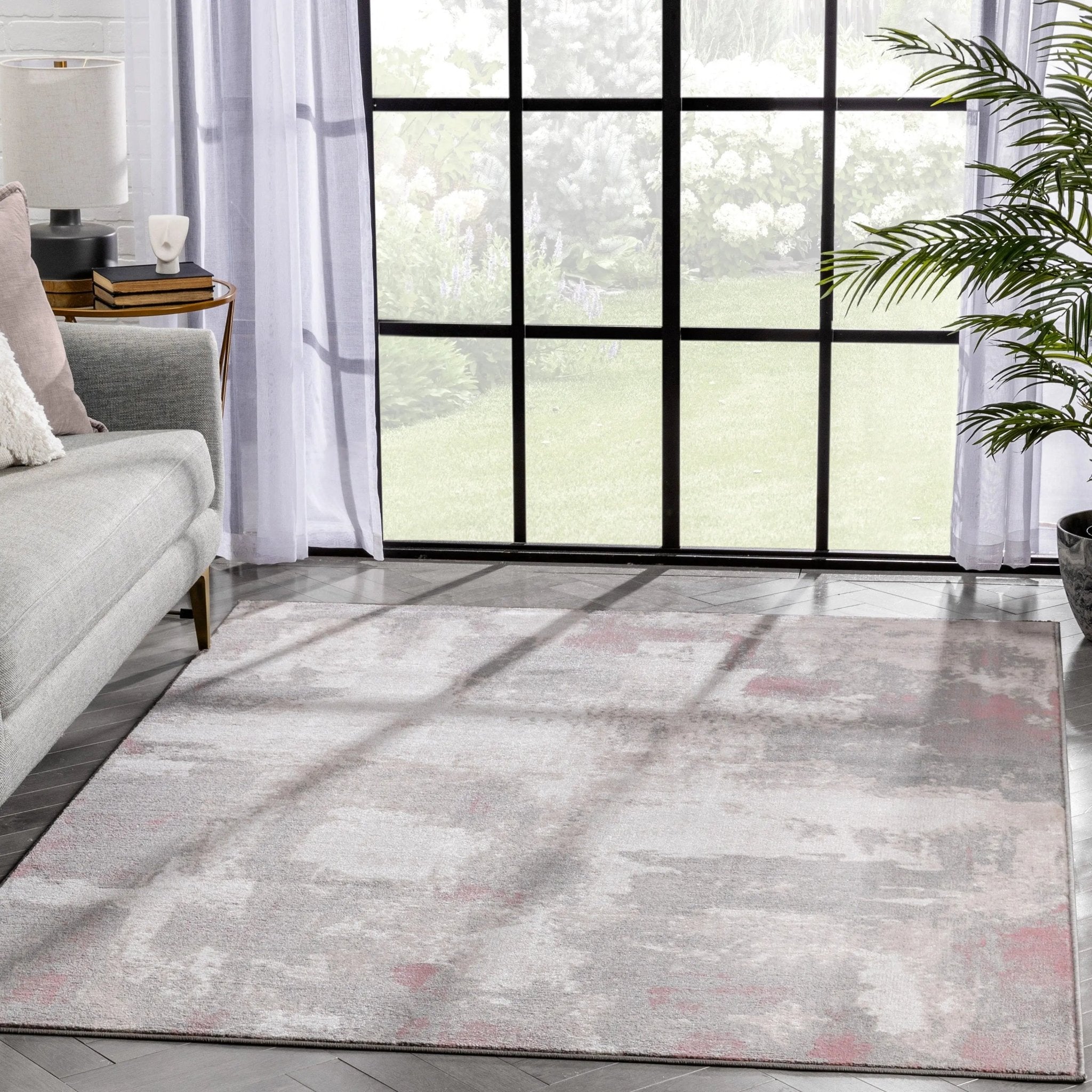 Kalia Modern Abstract Grey Blush Rug Well Woven