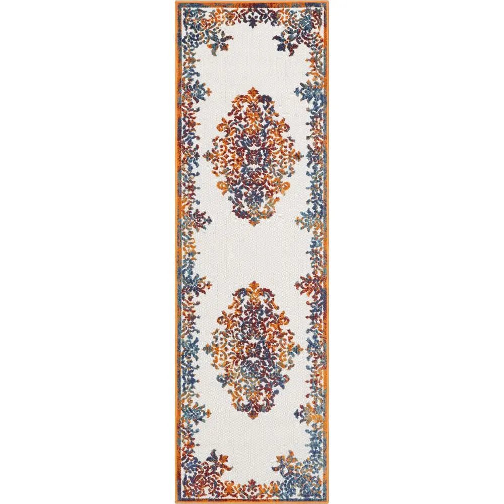 Arid Modern Medallion Persian Indoor/Outdoor Ivory High-Low Rug Well Woven