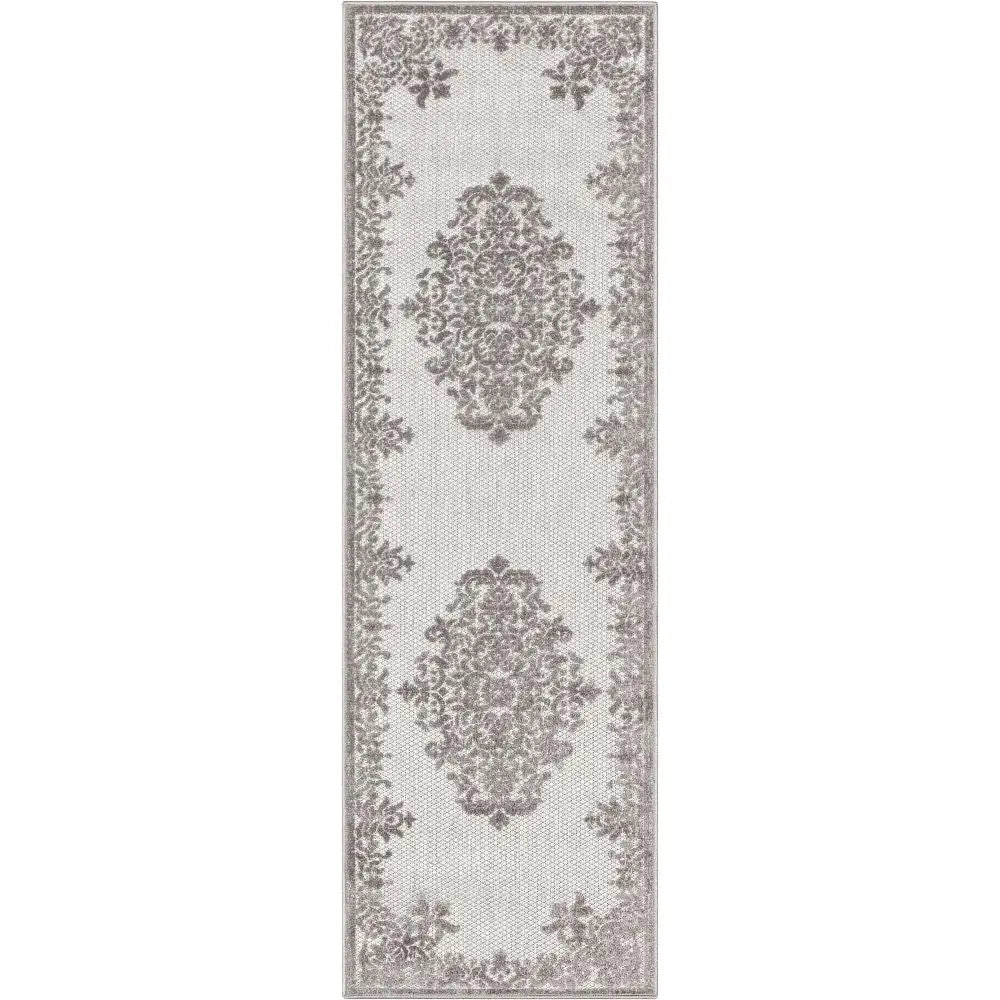 Arid Modern Medallion Persian Indoor/Outdoor Grey High-Low Rug Well Woven