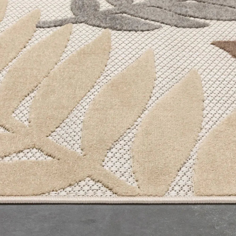 Mariah Modern Floral Indoor/Outdoor Ivory High-Low Rug Well Woven