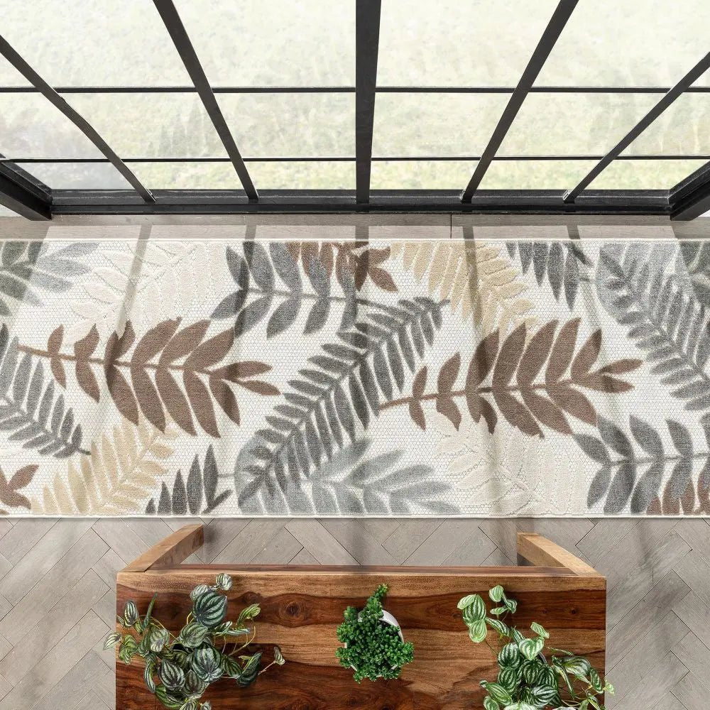Mariah Modern Floral Indoor/Outdoor Ivory High-Low Rug Well Woven