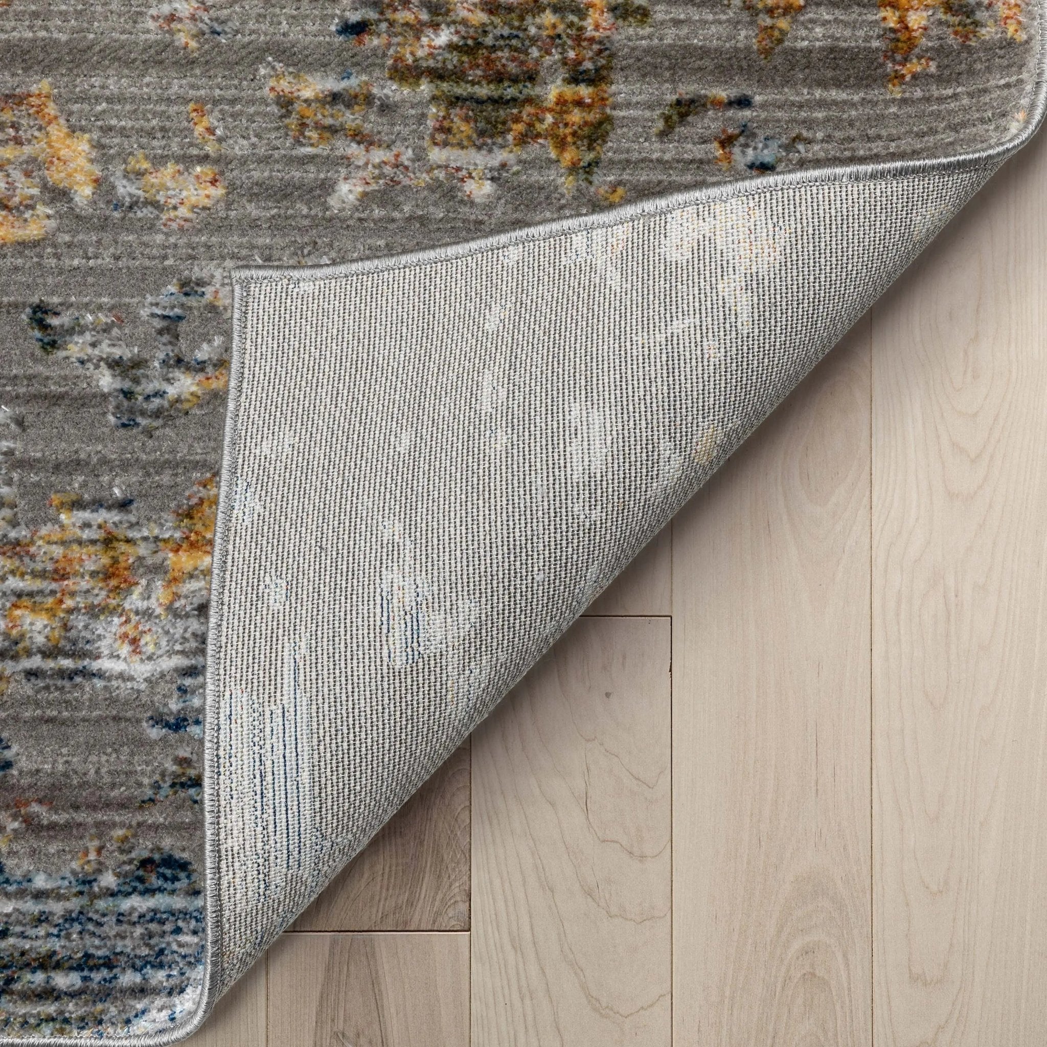 Abstract Modern Distressed Grey Multi High-Low Rug Well Woven