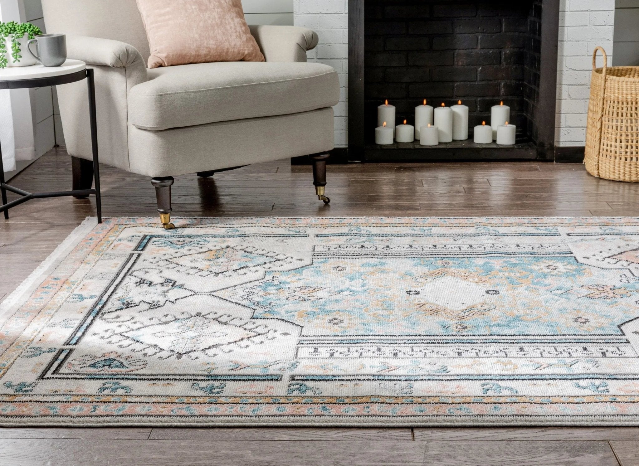Valeria Bohemian Vintage Oriental Botanical Blue Rug Well Woven