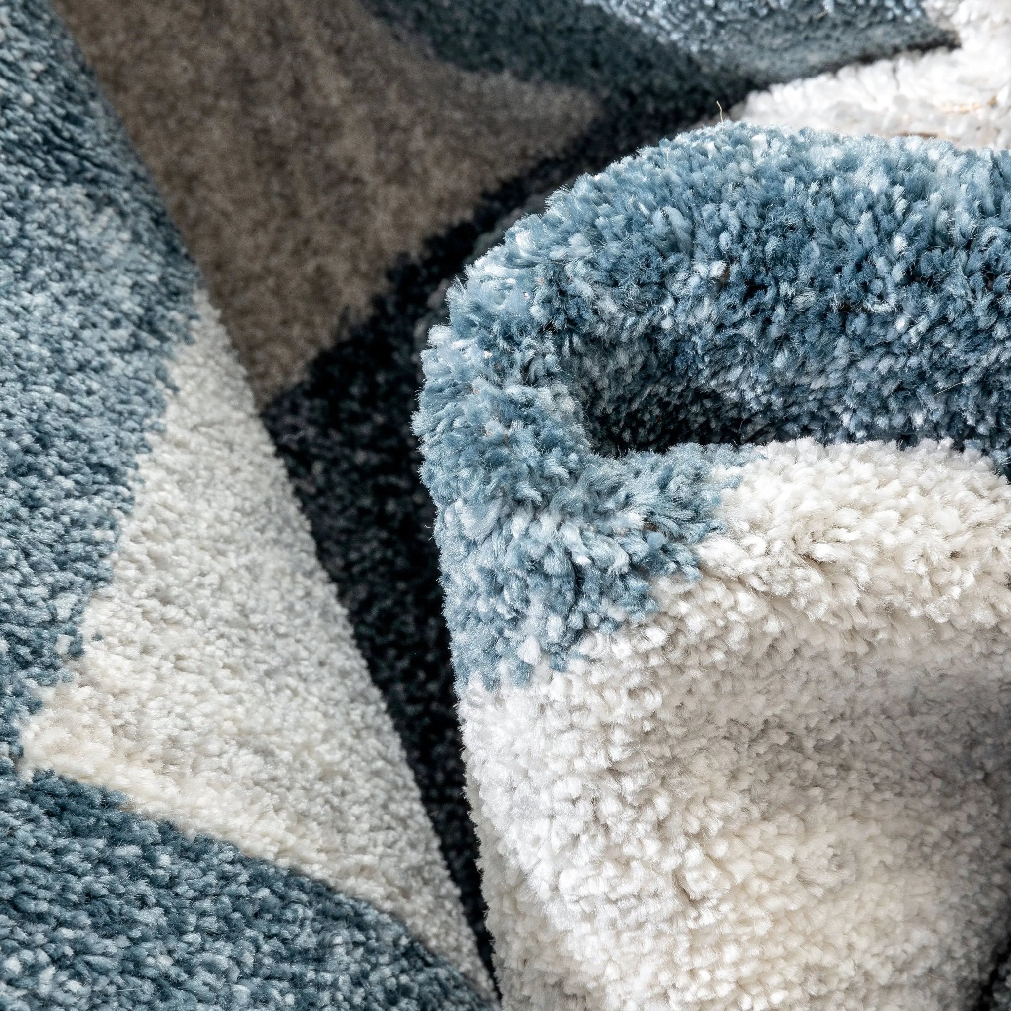 Triangles Modern Geometric Pattern Blue Kids Rug Well Woven