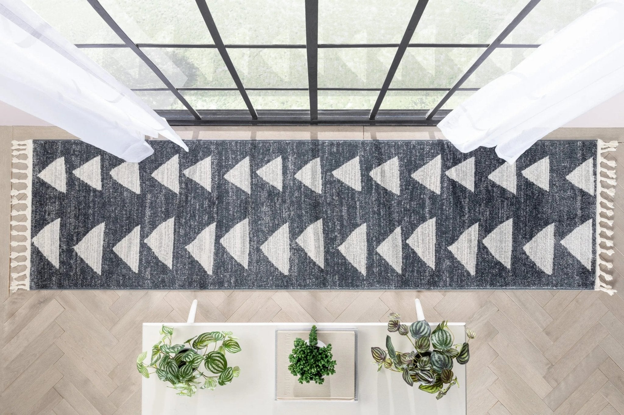 Triangles Modern Geometric Pattern Grey Kids Rug Well Woven