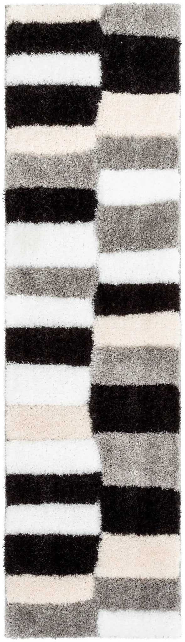 Chaska Geometric Squares Shag Ivory Black 7'10" x 9'10" 3D Textured Rug Well Woven