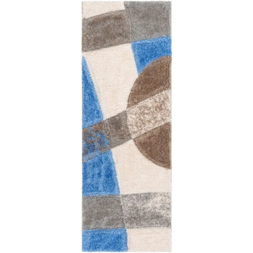 Remi Contemporary Geometric Boxes 3D Textured Shag Grey Light Blue Rug Well Woven
