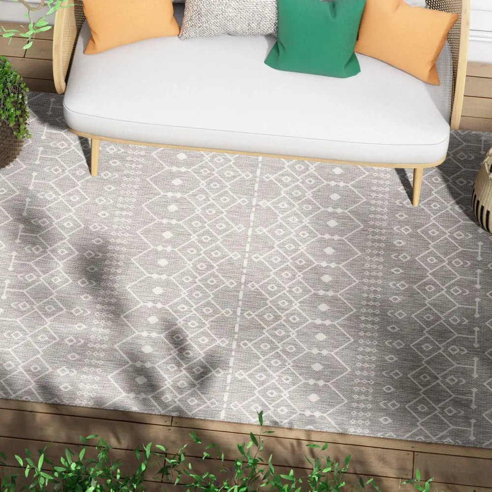 Nord Moroccan Tribal Indoor Outdoor Light Grey Flatweave Rug Well Woven