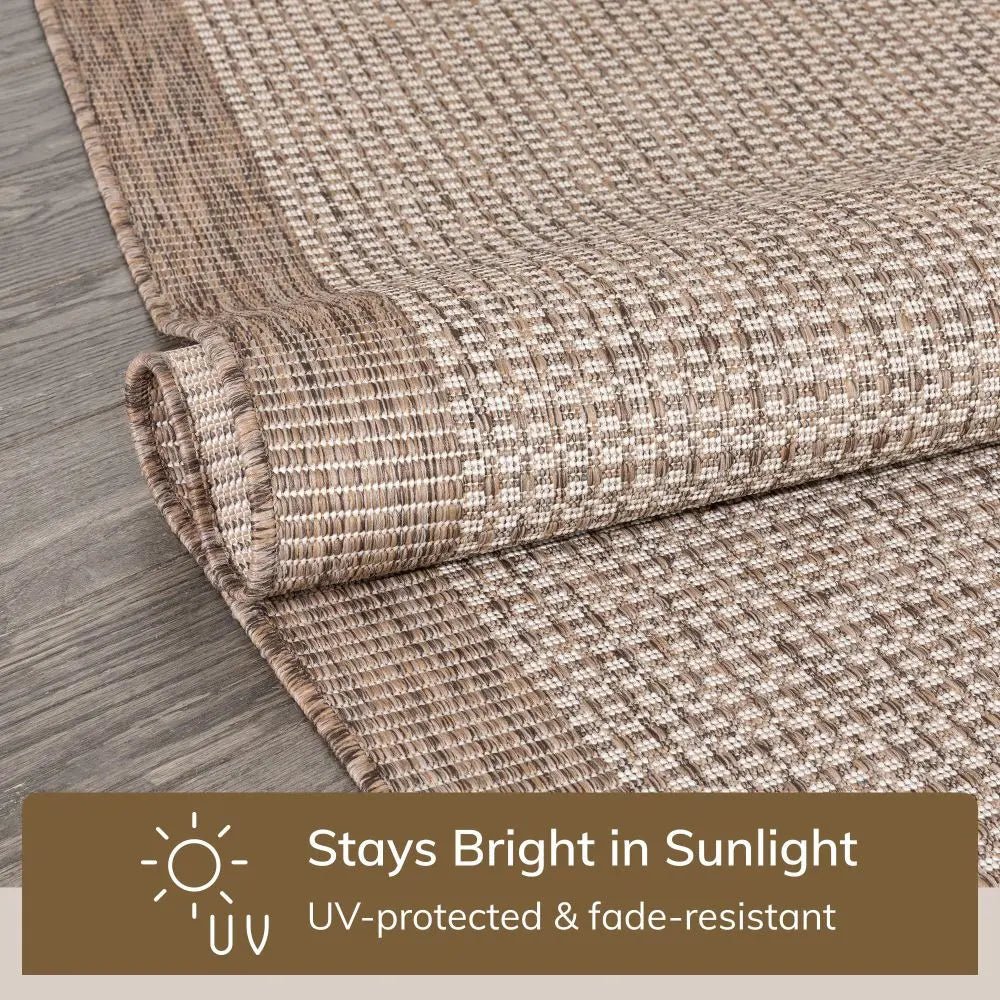 Odin Solid & Striped Border Indoor Outdoor Ivory Flatweave Rug Well Woven