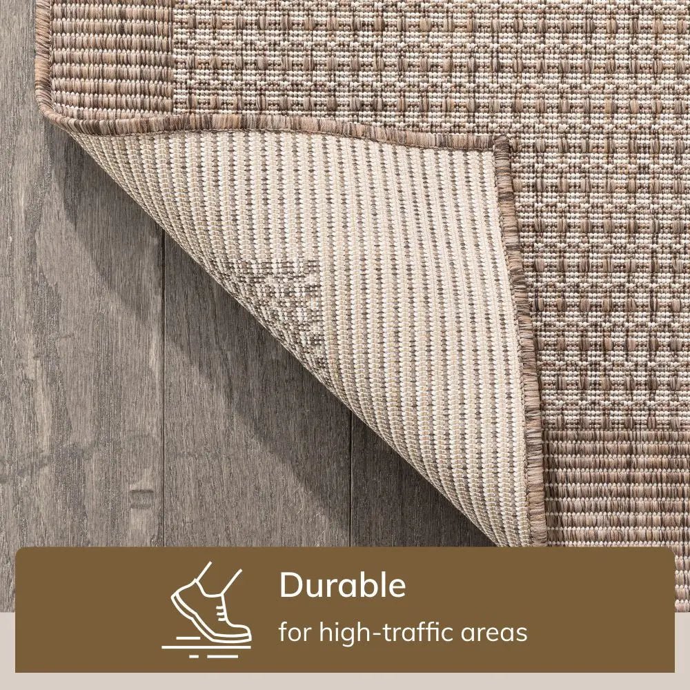 Odin Solid & Striped Border Indoor Outdoor Ivory Flatweave Rug Well Woven