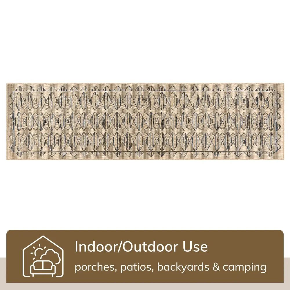 Vidar Trellis Diamond Pattern Indoor Outdoor Blue Beige Flatweave Rug Well Woven