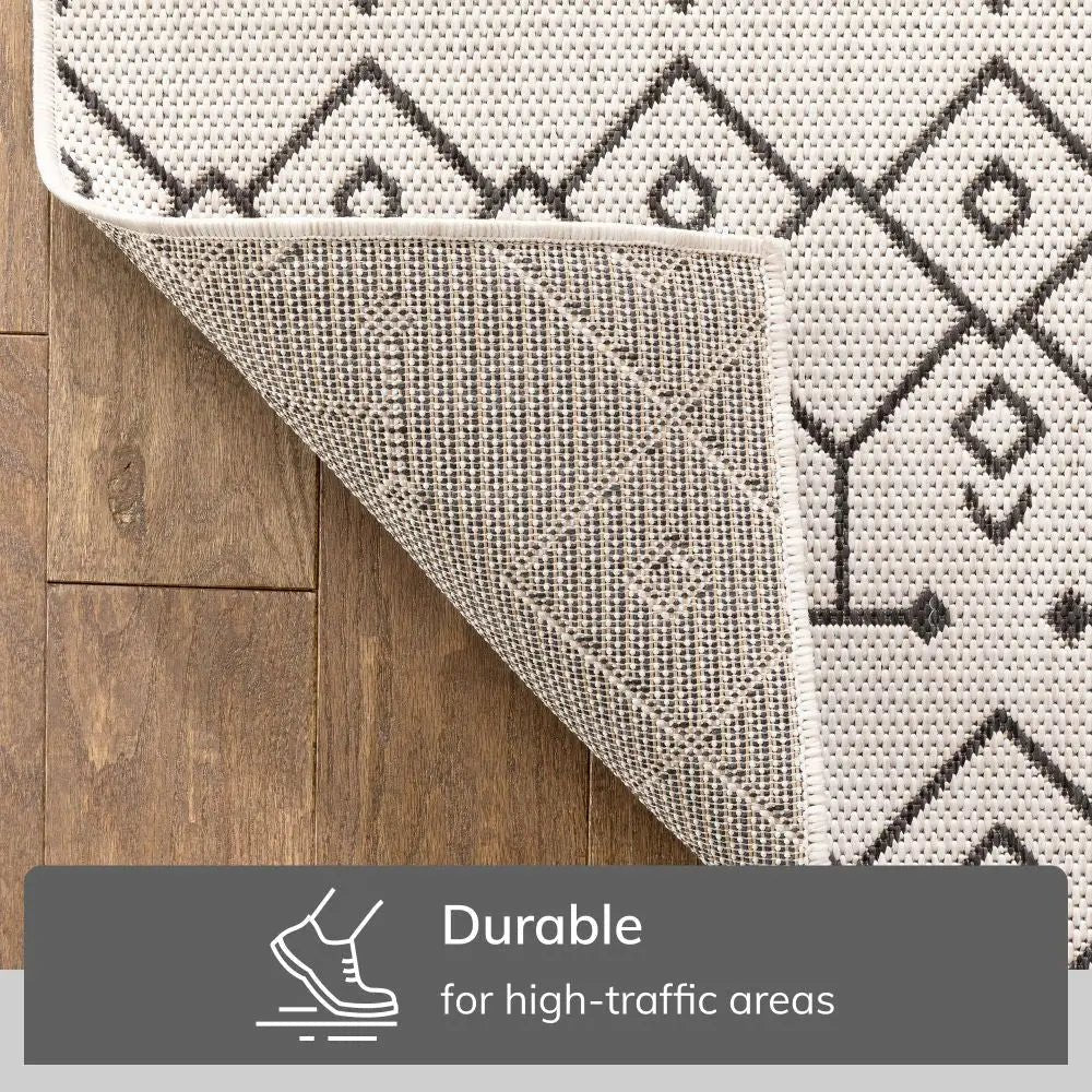 Nord Moroccan Tribal Indoor Outdoor Ivory Flatweave Rug Well Woven